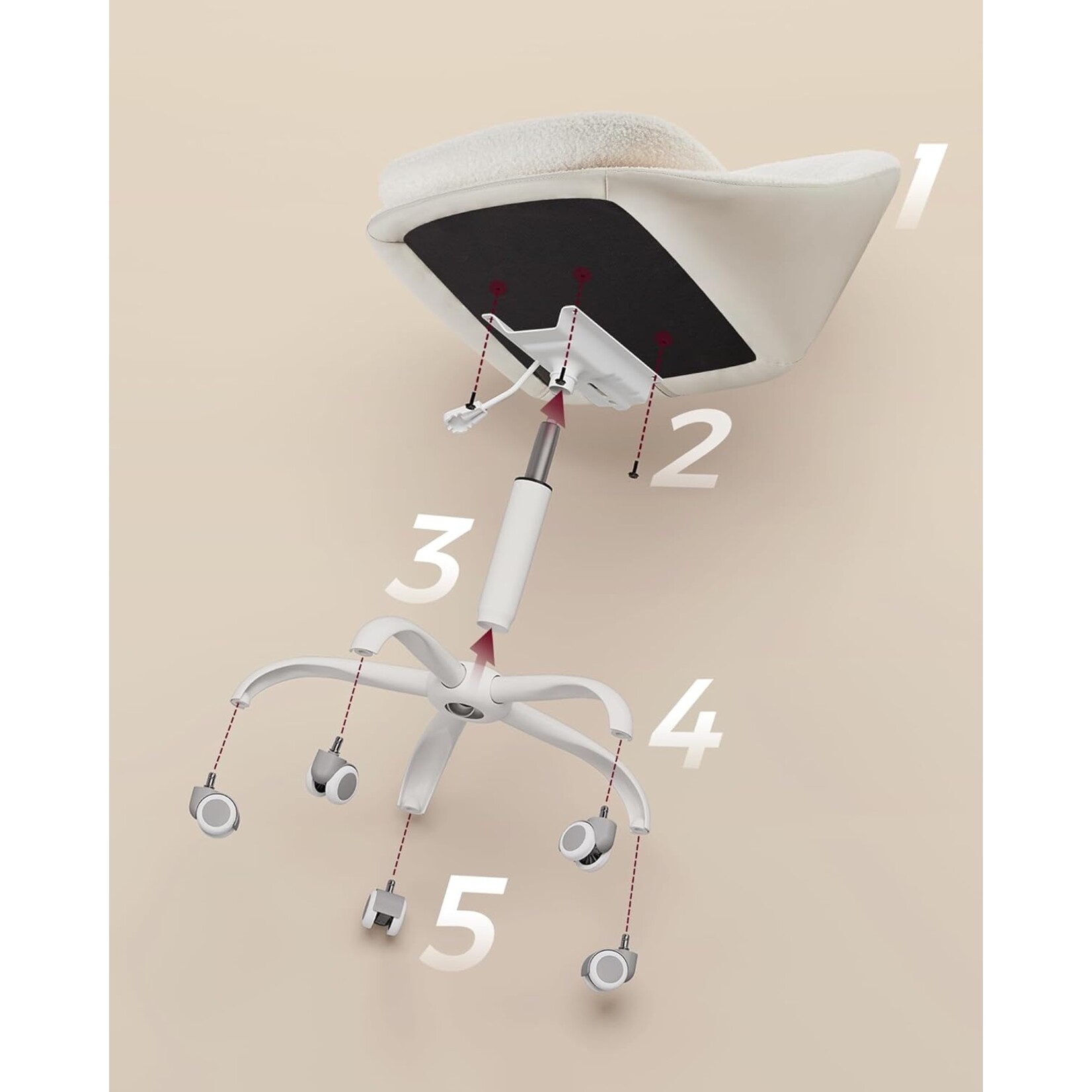 Bobbel Home Bobbel Home Verstelbare Bureaustoel Kaptafelstoel Sherpa Comfort Beige-Wit