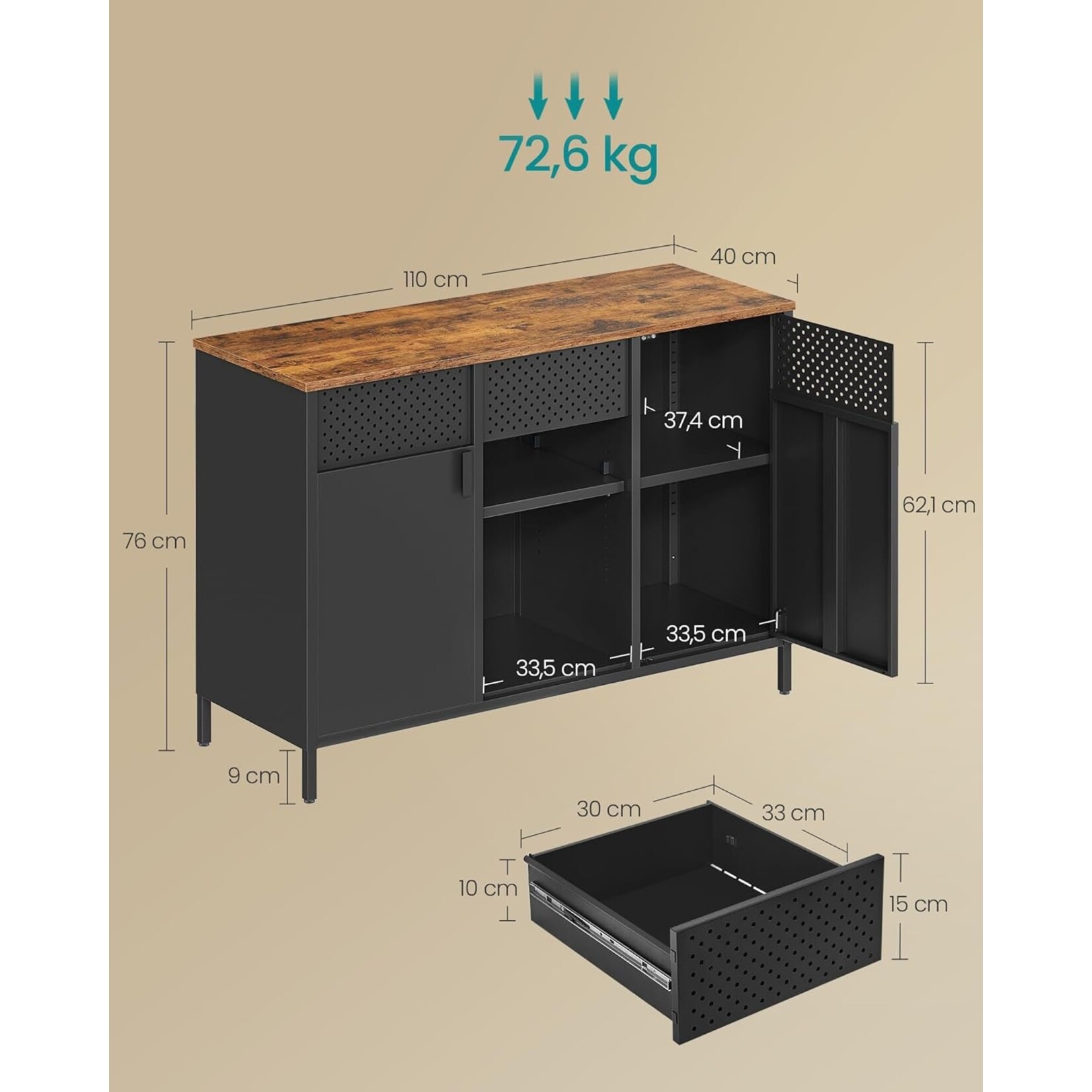 Bobbel Home Bobbel Home Metalen Opbergkast Met Dubbele Deur En Verstelbare Planken 80 × 30 × 76 cm