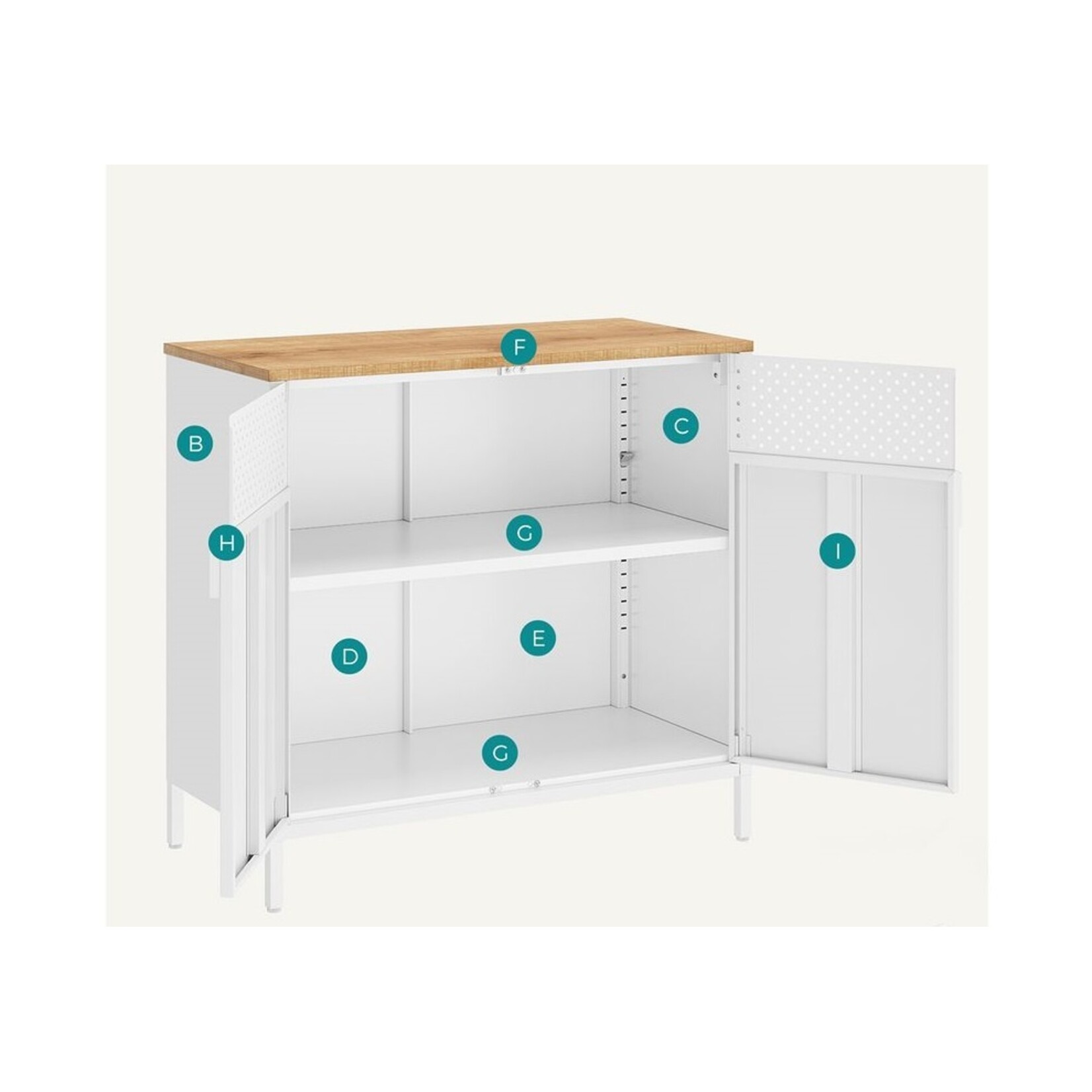 Bobbel Home Bobbel Home Metalen Opbergkast Met Deuren En Verstelbare Plank Wit-Beige 80 × 40 × 76 cm