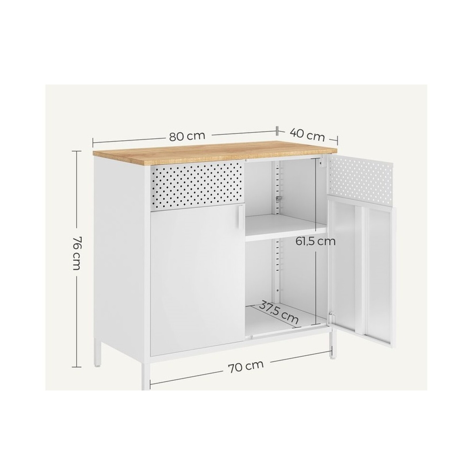 Bobbel Home Bobbel Home Metalen Opbergkast Met Deuren En Verstelbare Plank Wit-Beige 80 × 40 × 76 cm