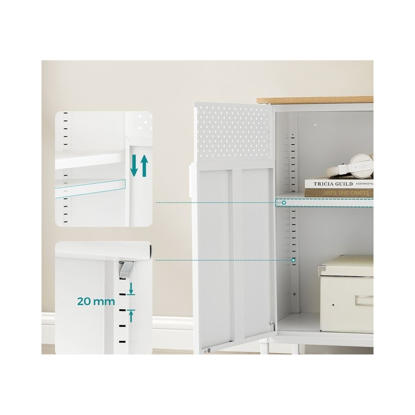 Bobbel Home Bobbel Home Metal Storage Cabinet with Doors and Adjustable Shelf White-Beige 80 × 40 × 76 cm