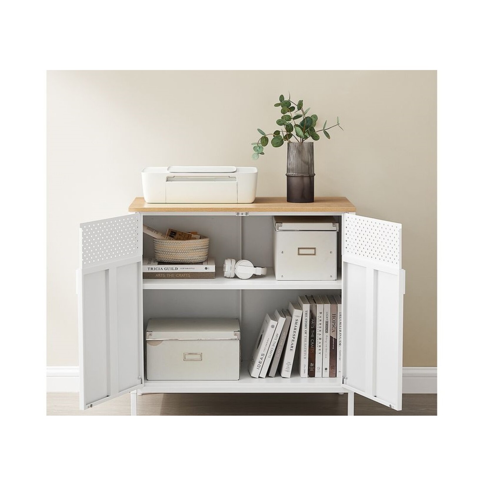 Bobbel Home Bobbel Home Metalen Opbergkast Met Deuren En Verstelbare Plank Wit-Beige 80 × 40 × 76 cm