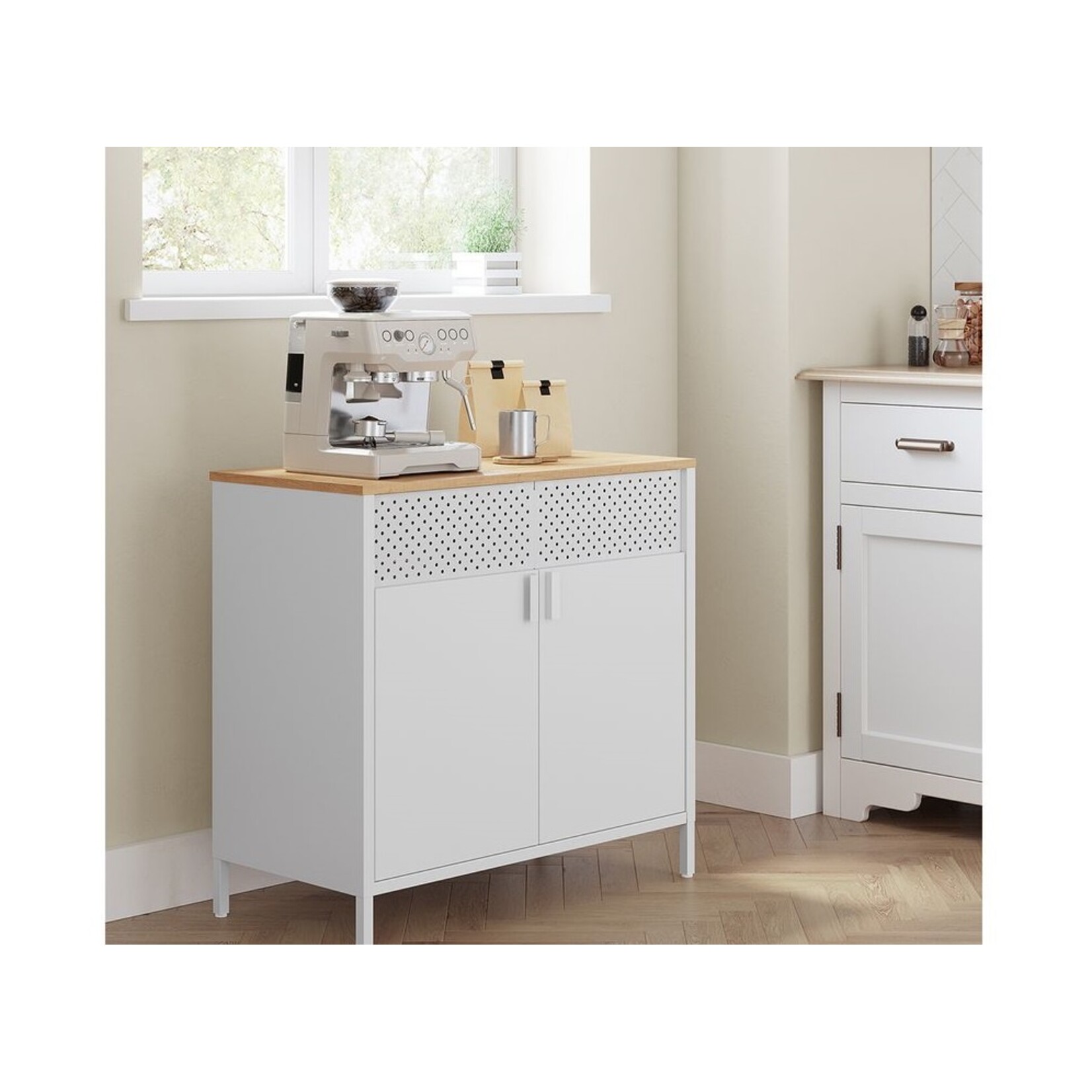 Bobbel Home Bobbel Home Metalen Opbergkast Met Deuren En Verstelbare Plank Wit-Beige 80 × 40 × 76 cm