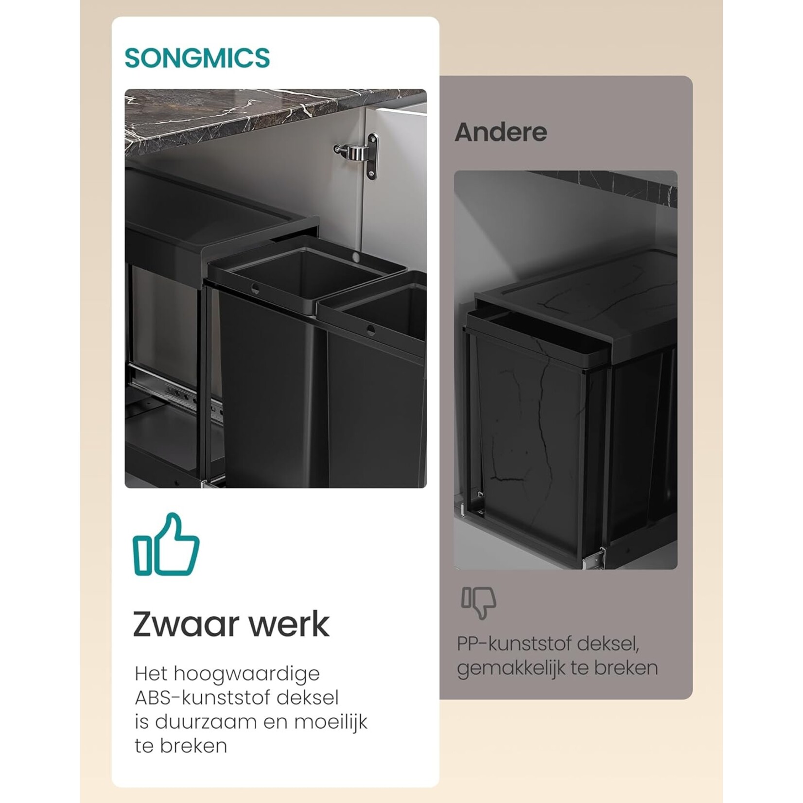 Bobbel Home Bobbel Home Uitschuifbare Keukenprullenbak 2×15 L Afvalscheiding Met Stalen Frame