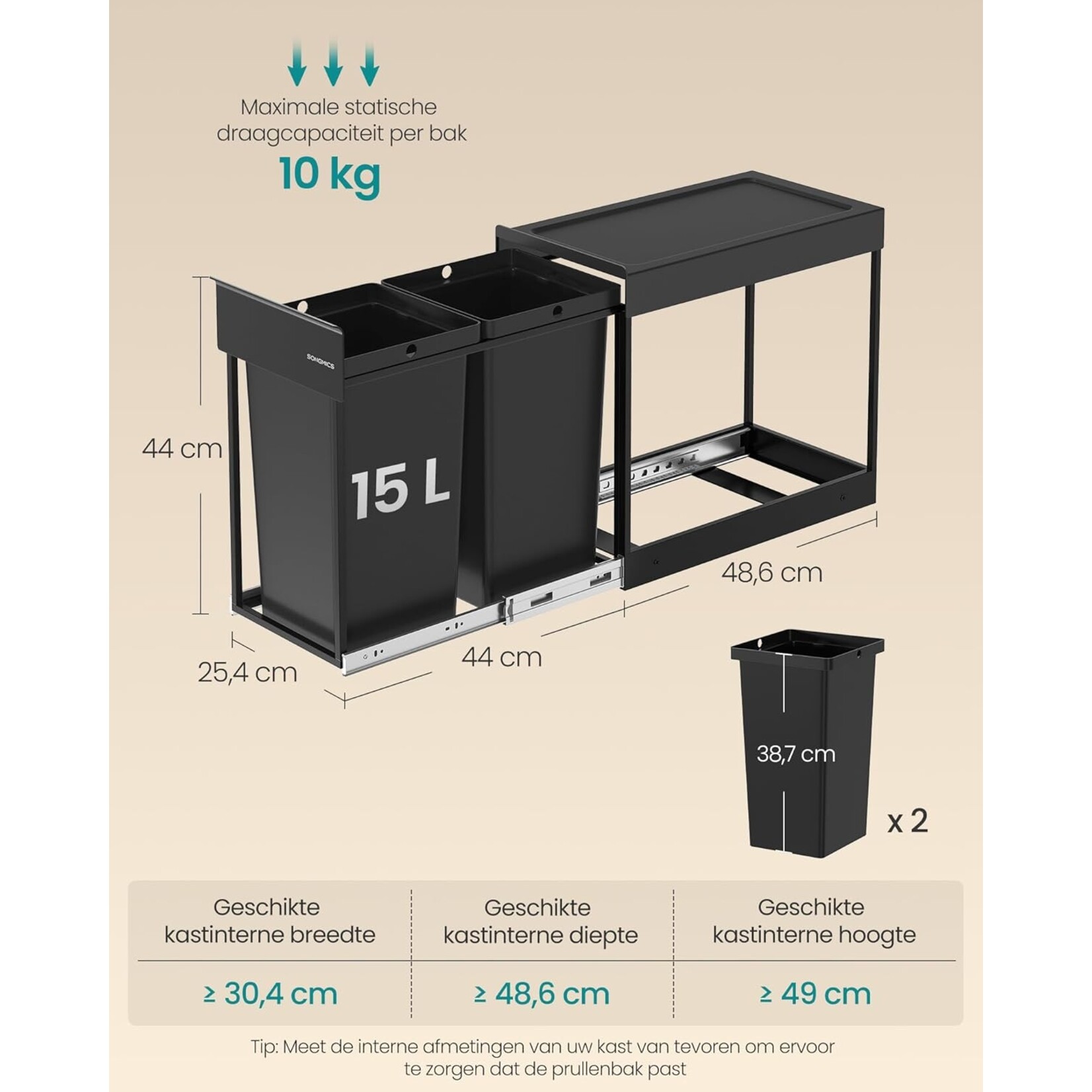 Bobbel Home Bobbel Home Uitschuifbare Keukenprullenbak 2×15 L Afvalscheiding Met Stalen Frame