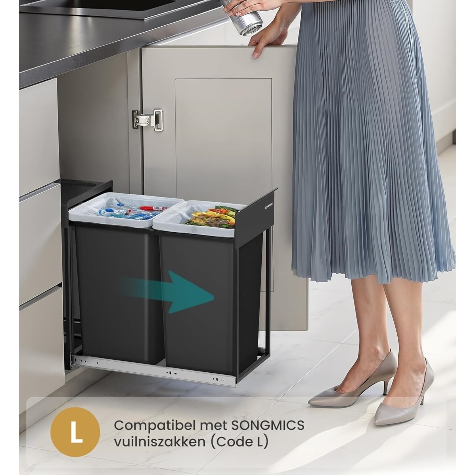 Bobbel Home Bobbel Home Pull-Out Kitchen Waste Bin 2×15 L Waste Separation With Steel Frame