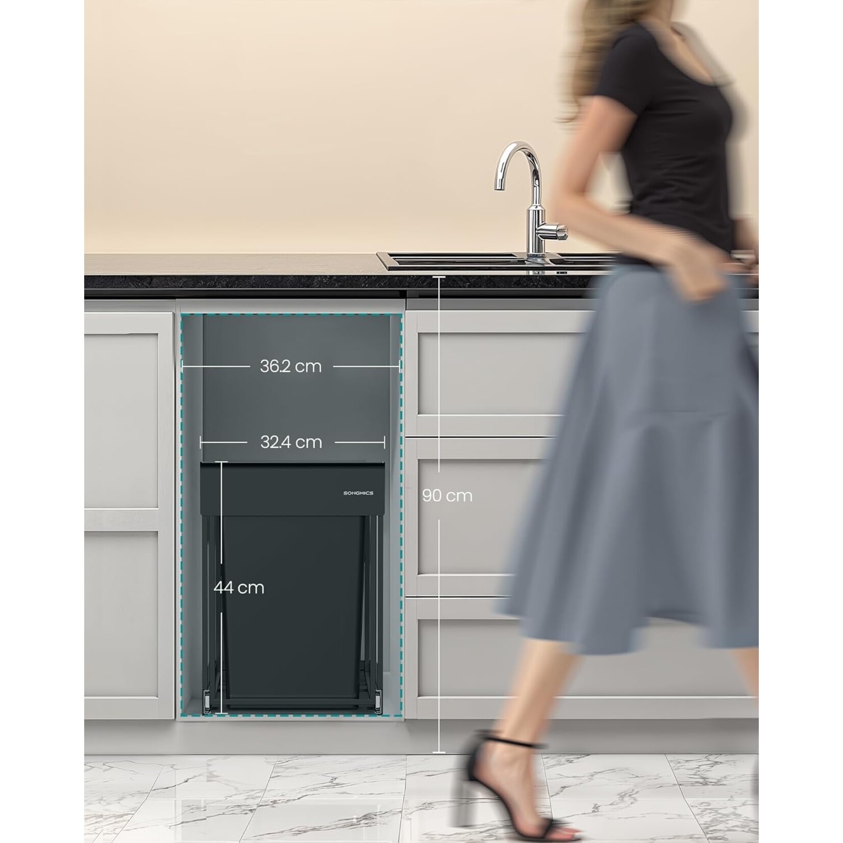 Bobbel Home Bobbel Home Kitchen Waste Bin 2-Compartment Waste Separator With Pedal And Soft-Close Lids