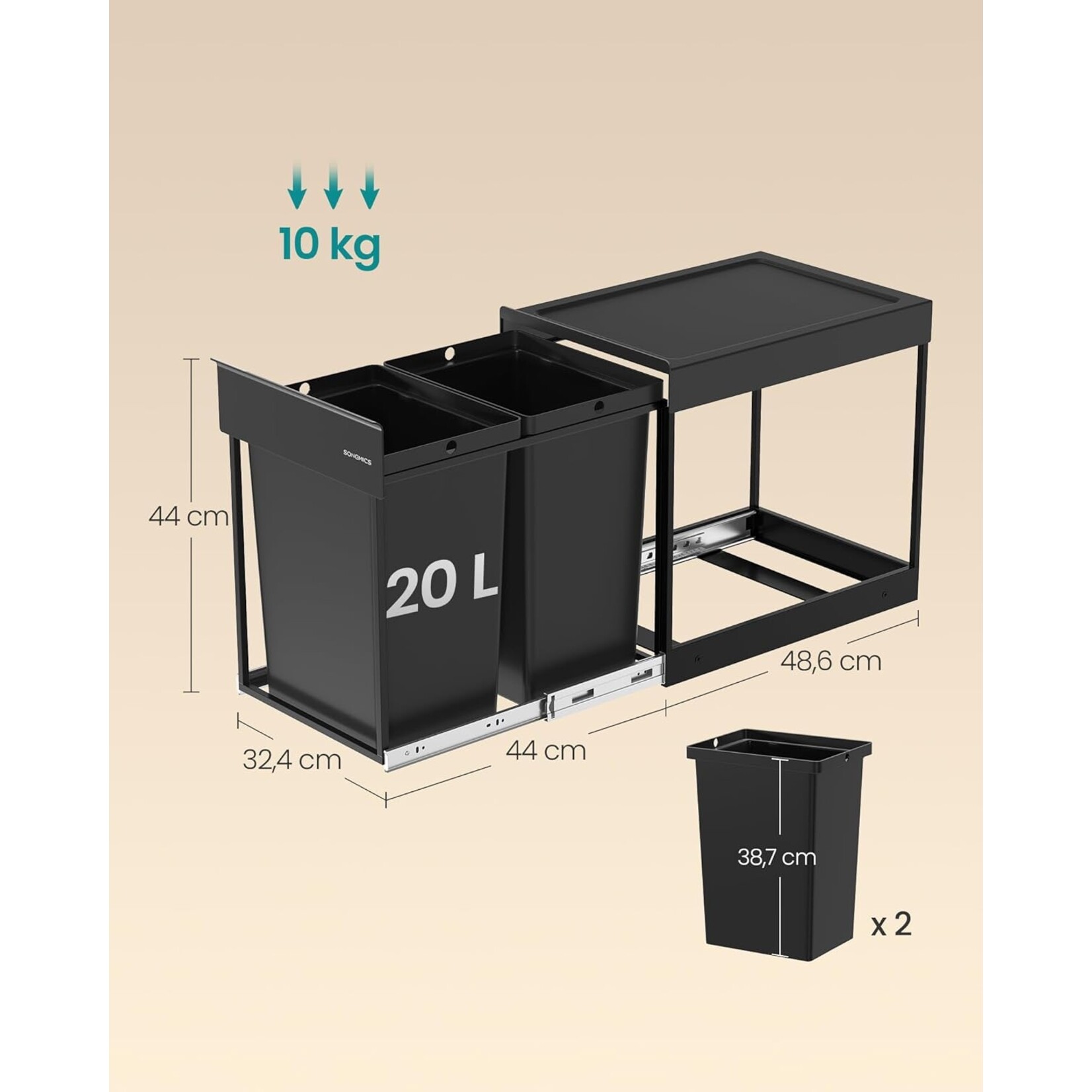 Bobbel Home Bobbel Home Kitchen Waste Bin 2-Compartment Waste Separator With Pedal And Soft-Close Lids