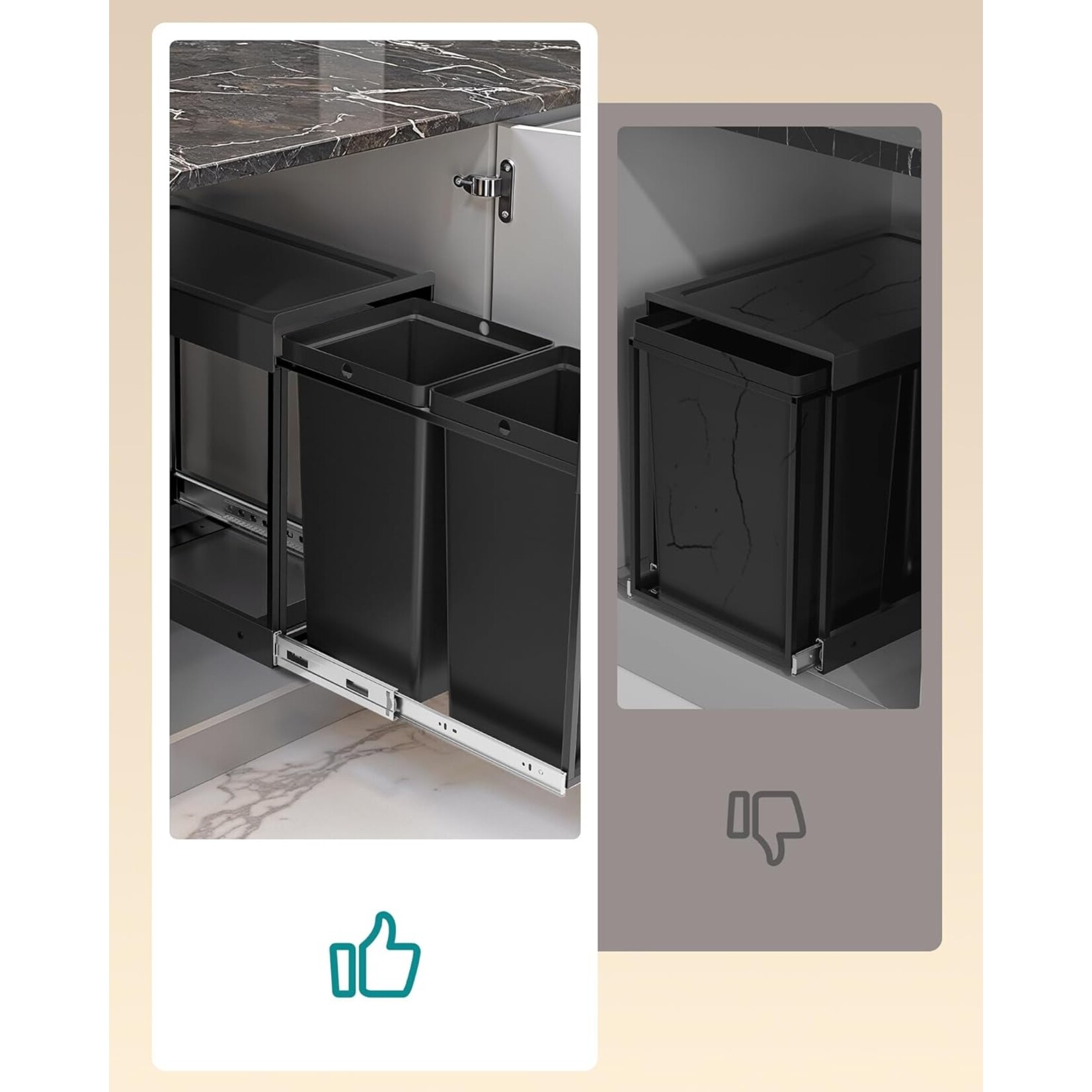 Bobbel Home Bobbel Home Kitchen Waste Bin 2-Compartment Waste Separator With Pedal And Soft-Close Lids