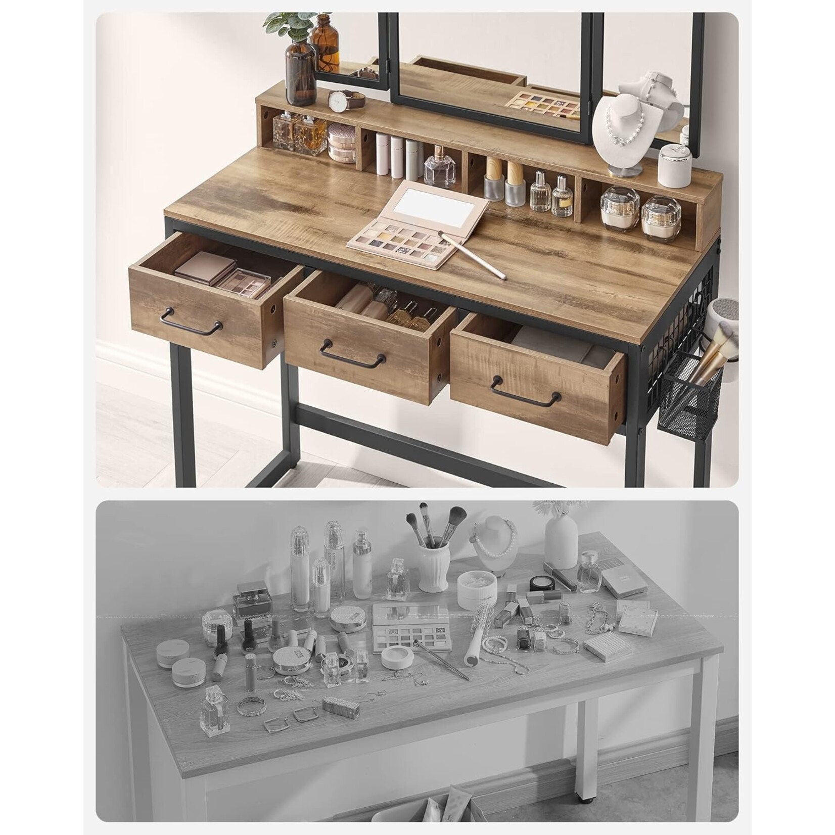 Bobbel Home Bobbel Home Dressing Table Dressing Table With Mirror And Stool Industrial Brown-Black 90 × 40 × 141 cm