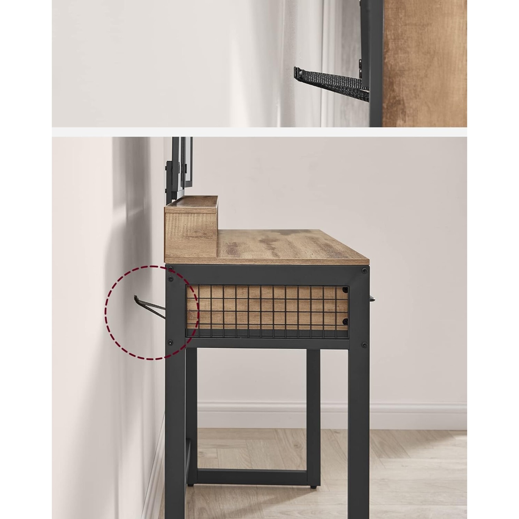 Bobbel Home Bobbel Home Dressing Table Kaptafel Met Spiegel En Kruk Industrieel Bruin-Zwart 90 × 40 × 141 cm