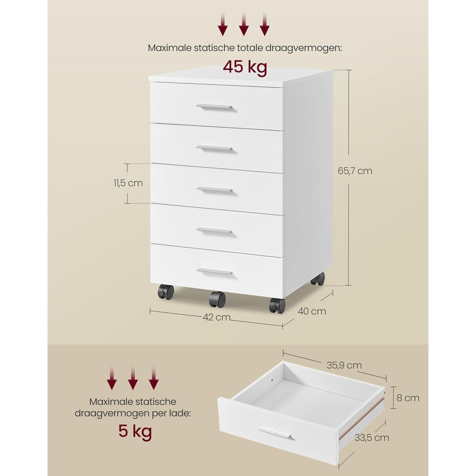 Bobbel Home Bobbel Home Mobiele Archiefkast Met Laden En Printerstand Wit 42 × 40 × 66 cm