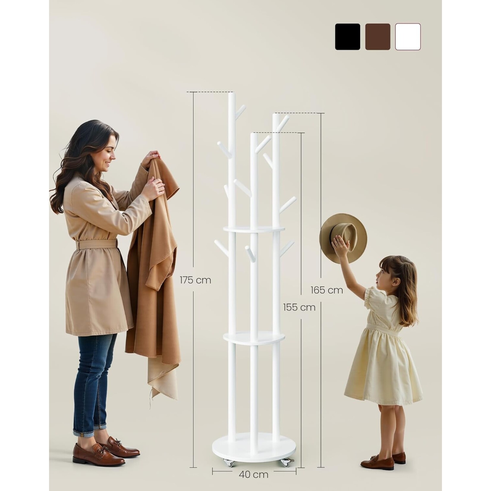 Bobbel Home Bobbel Home Kapstok 3 delig - Gaderobe rek - Met Haakjes En Planken 11 Haken Voor Hal Slaapkamer