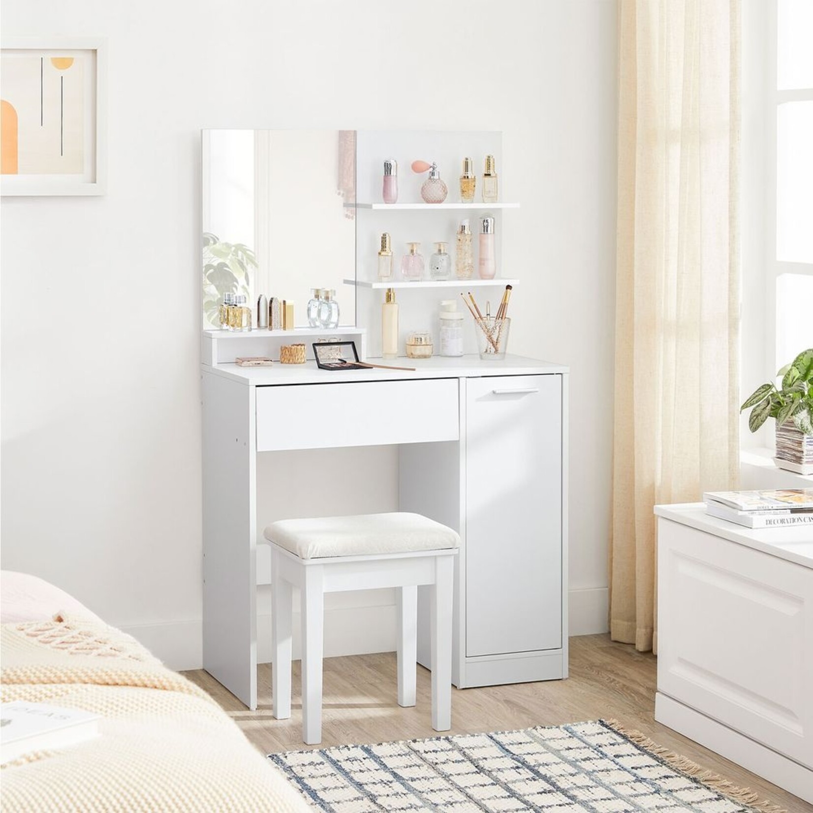 Bobbel Home Bobbel Home Makeup Table - Dressing Table - With LED Mirror, Power Strip, and Storage Space White 80 × 40 × 132 cm