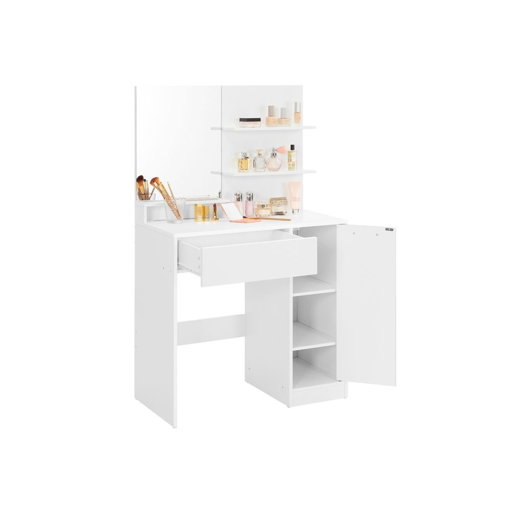 Bobbel Home Bobbel Home Make-up tafel - Kaptafel - Met LED-Spiegel en Stekkerdoos en Opbergruimte Wit 80 × 40 × 132 cm
