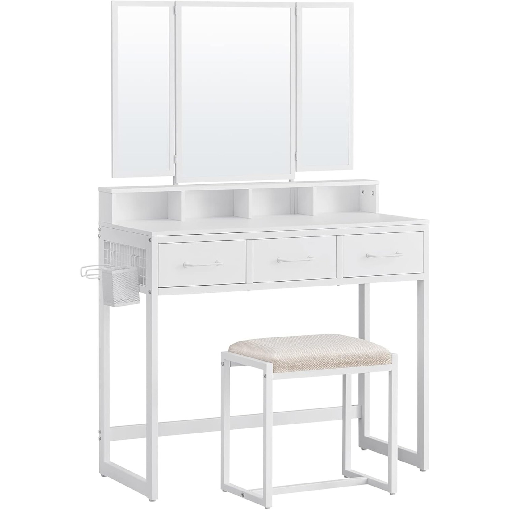 Bobbel Home Bobbel Home Kaptafel - Make-uptafel met gestoffeerde kruk - kaptafel met drievoudige spiegel met 3 laden