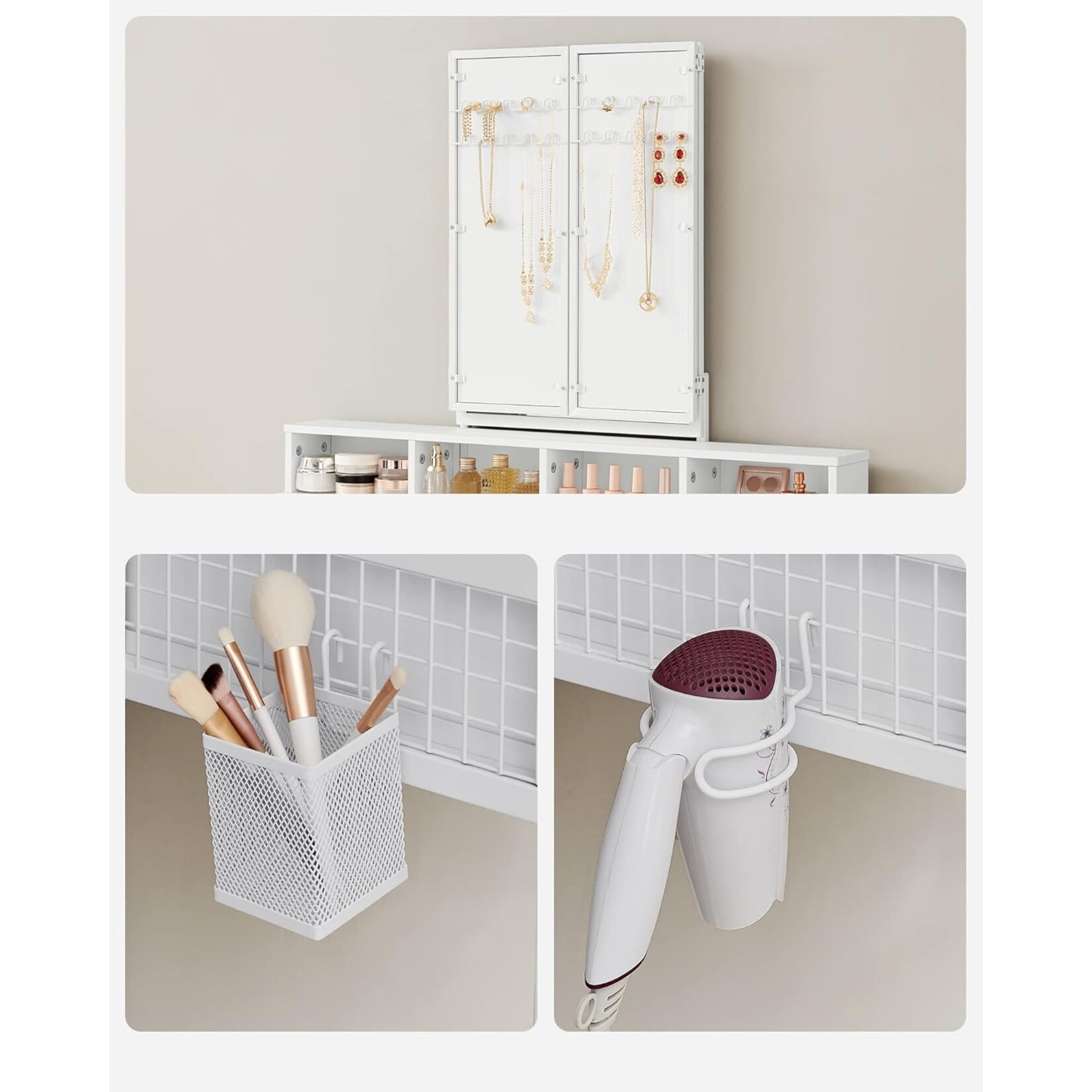 Bobbel Home Bobbel Home Kaptafel - Make-uptafel met gestoffeerde kruk - kaptafel met drievoudige spiegel met 3 laden