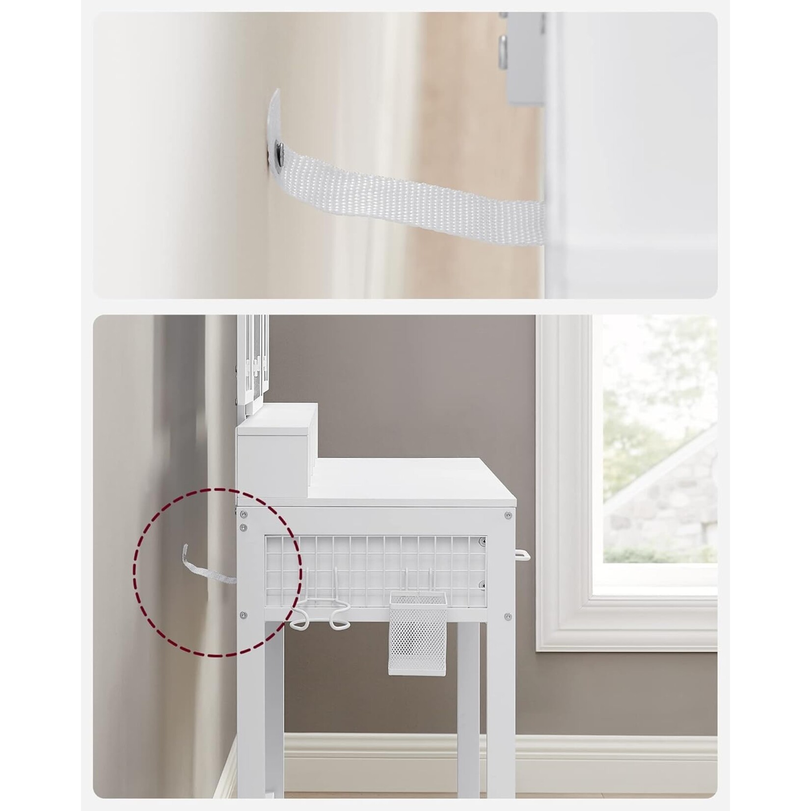 Bobbel Home Bobbel Home Kaptafel - Make-uptafel met gestoffeerde kruk - kaptafel met drievoudige spiegel met 3 laden