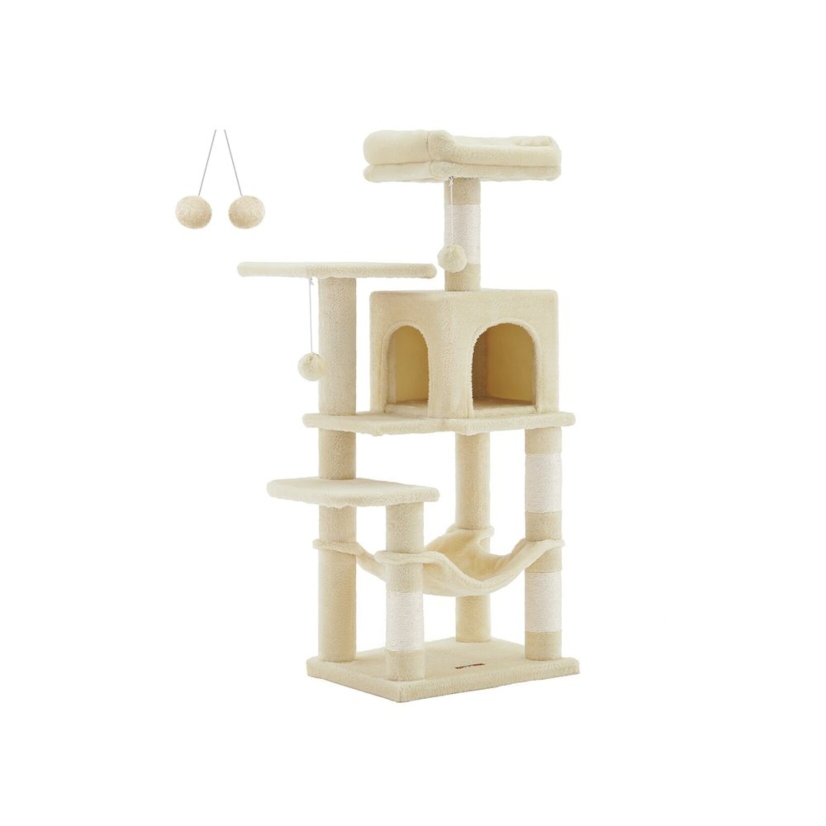 Bobbel Home - krabpaal - 112 cm - stabiele krabpaal met kattenhuis -Beige