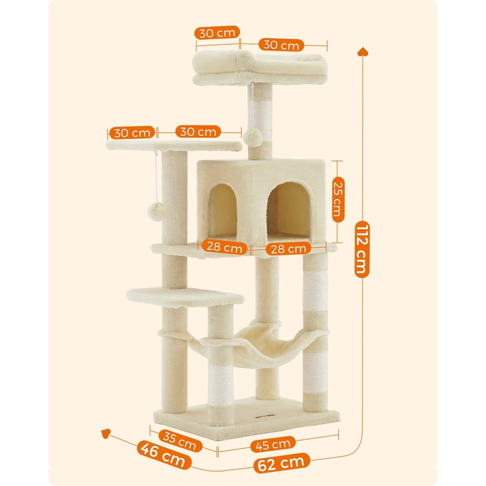 Bobbel Home - scratching post - 112 cm - stable scratching post with cat house - Beige