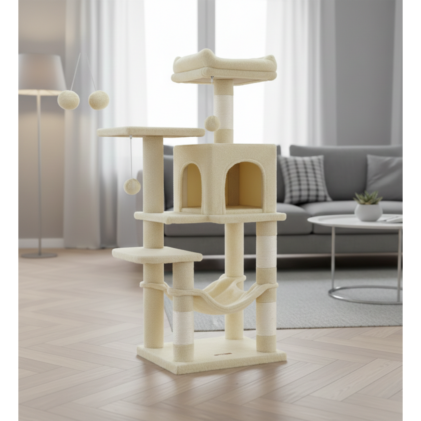Bobbel Home - scratching post - 112 cm - stable scratching post with cat house - Beige