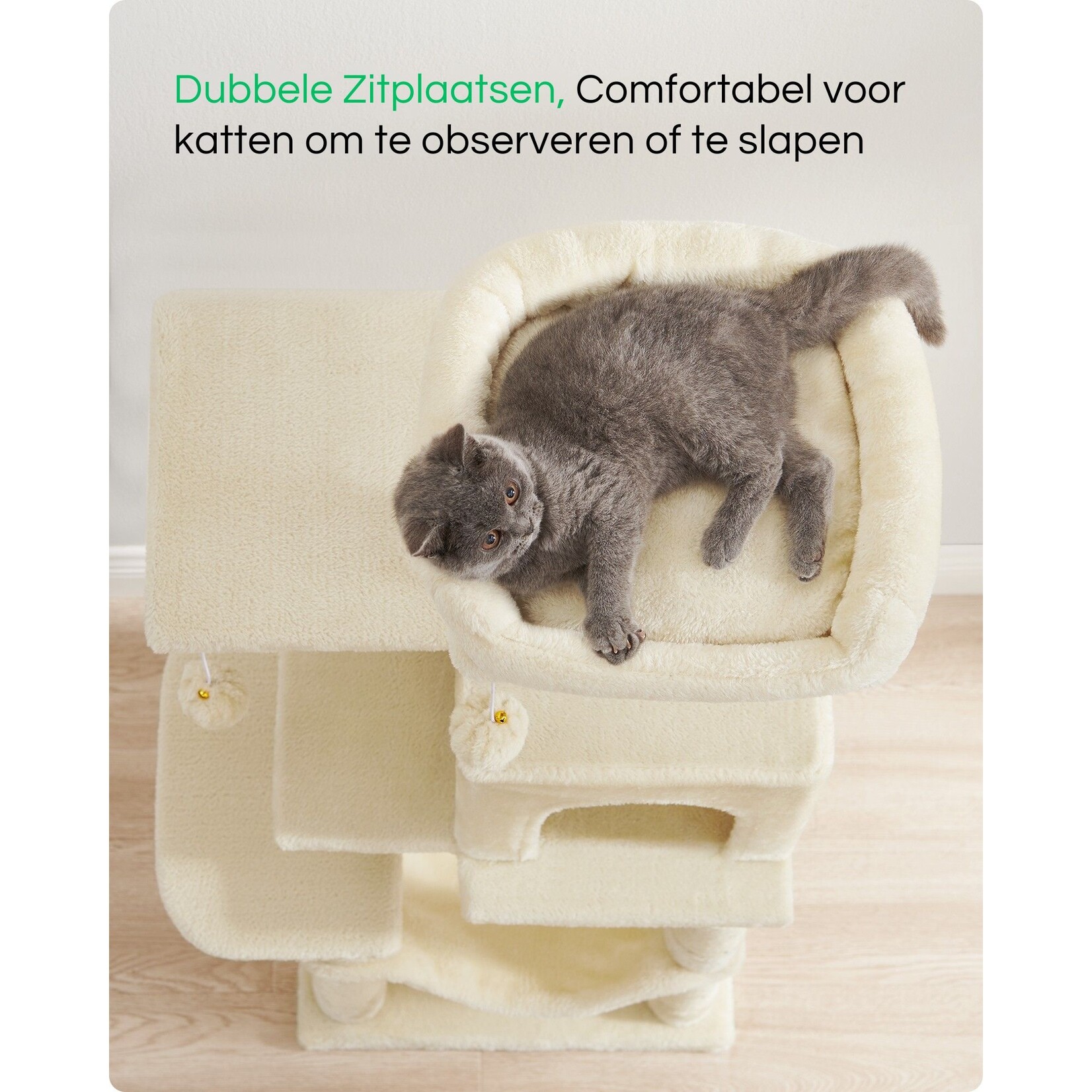 Bobbel Home Bobbel Home - krabpaal - 112 cm - stabiele krabpaal met kattenhuis -Beige