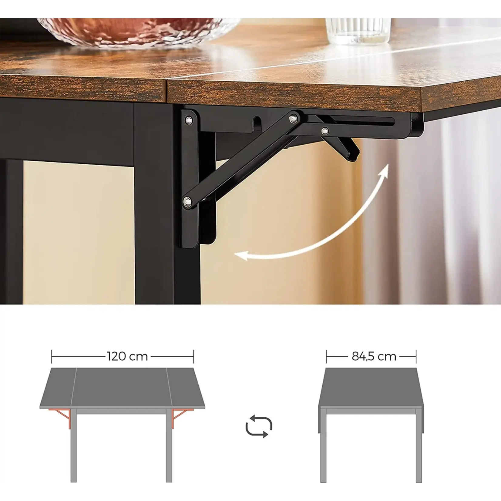 Parya Home Opvouwbare eettafel voor 2-4 personen voor kleine ruimtes Vintage Bruin/Zwart
