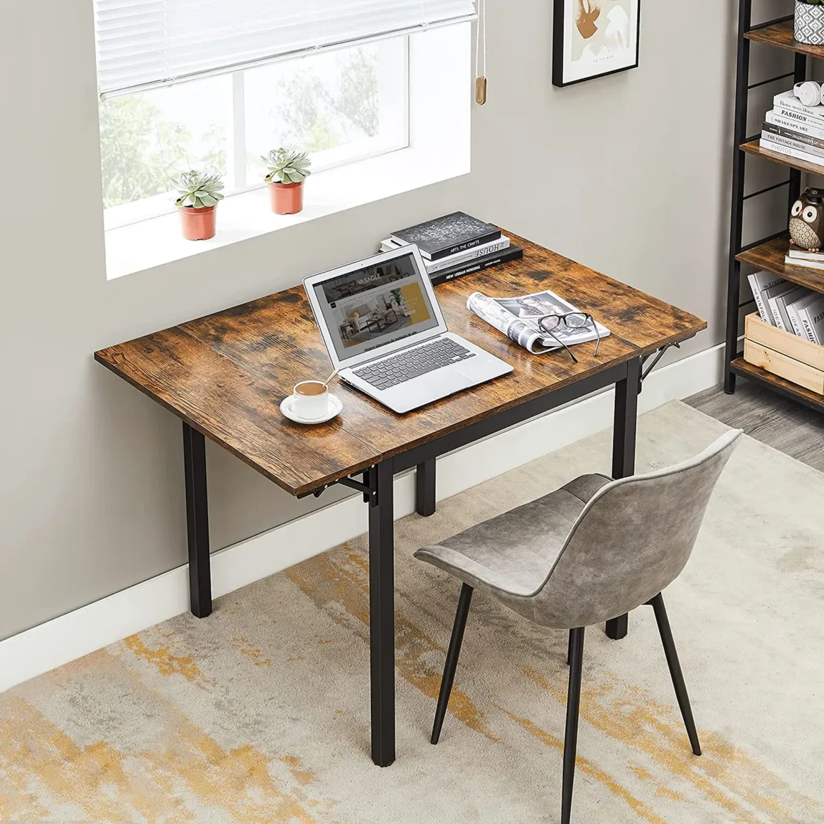 Parya Home Folding Dining Table for 2-4 People for Small Spaces Vintage Brown/Black
