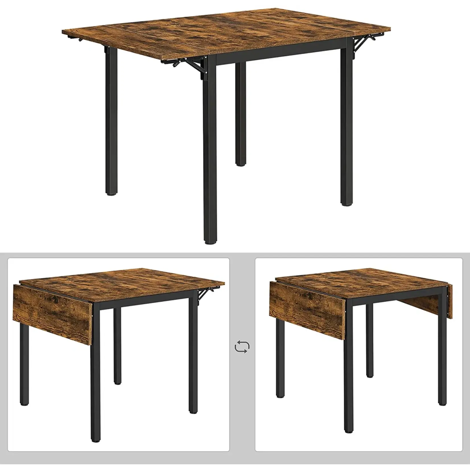 Parya Home Folding Dining Table for 2-4 People for Small Spaces Vintage Brown/Black