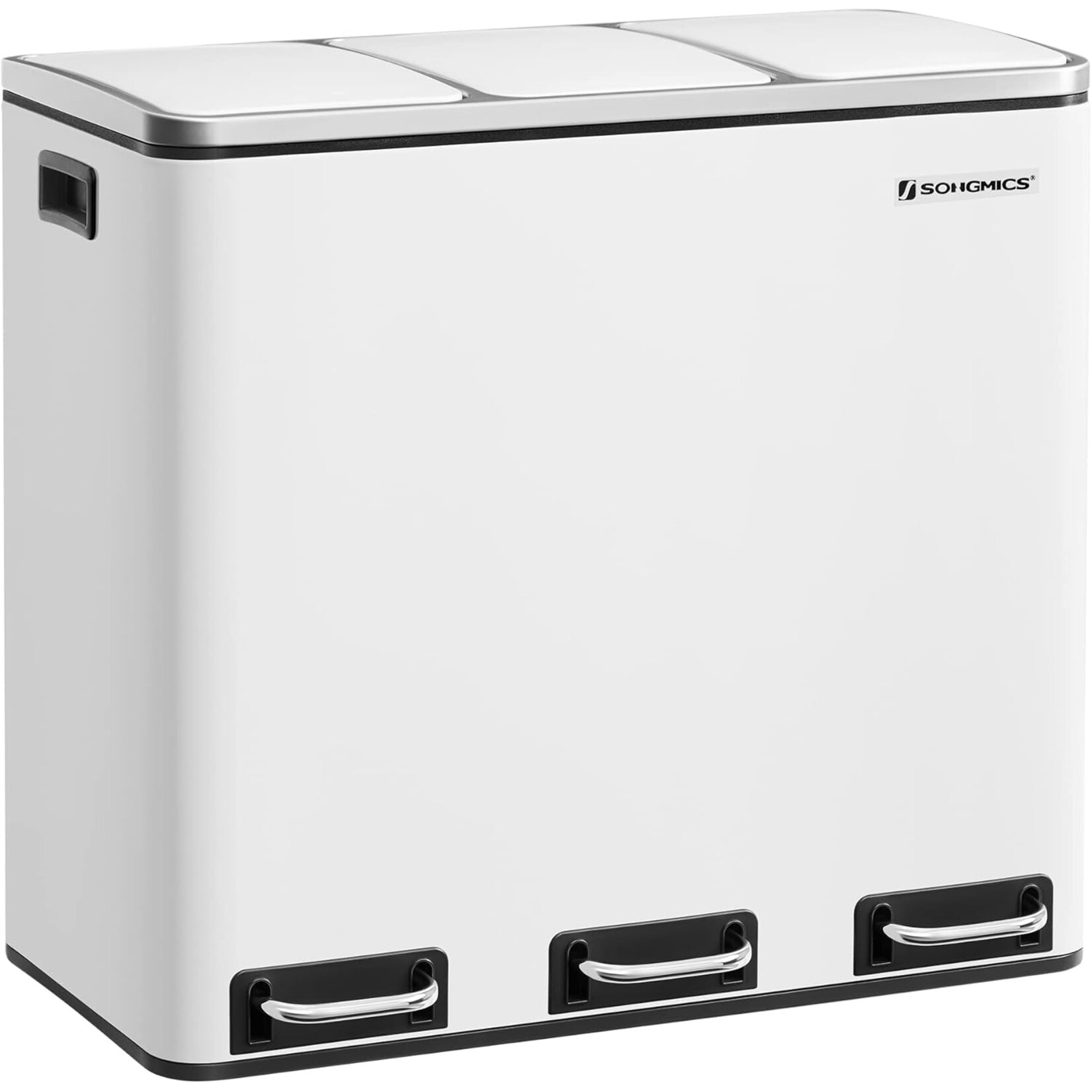 Bobbel Home Pedaalemmer 54 Liter - RVS Prullenbak 3 vakken - Trio Prullenbak 3 X 18 Liter - Prullenbak Afvalscheiding- Vuilnisbak voor huishouden en kantoor - Recycle Vuilbak keuken Afvalemmer - Afvalscheidingsprullenbakken