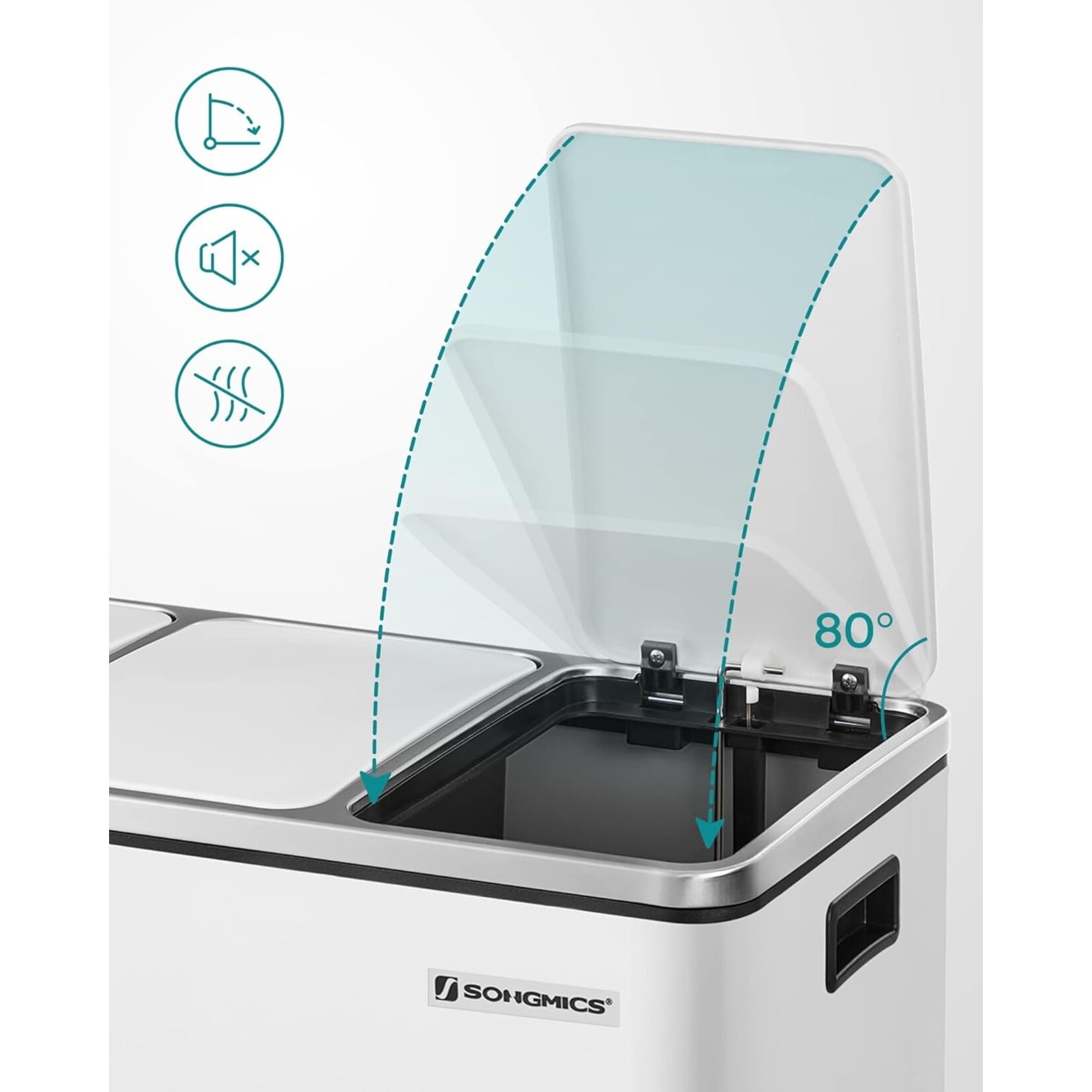 Bobbel Home 54-liter pedal bin - Stainless steel trash can with 3 compartments - Trio trash can 3 x 18 liters - Waste separation trash can - Trash can for home and office - Recycle kitchen trash can - Waste separation trash cans