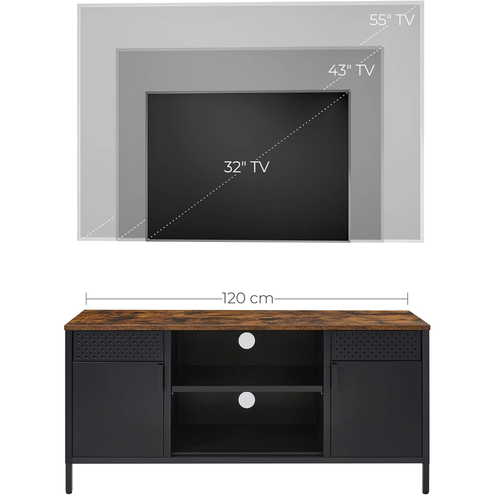 Bobbel Home Bobbel Home Industrial TV Stand 120 cm Vintage Brown Black TV Cabinet for up to 55 Inch TVs