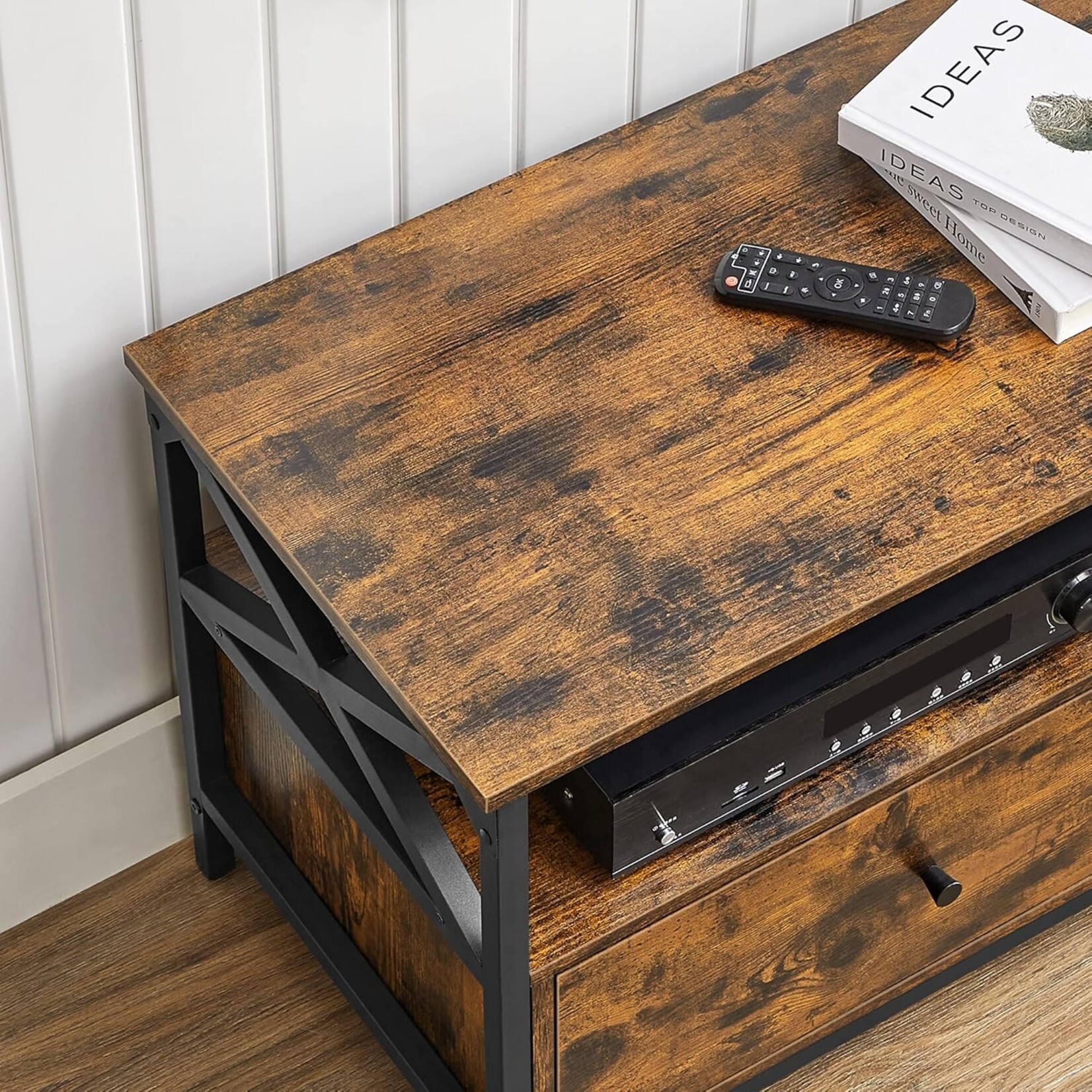 Bobbel Home Industrial TV Stand 120 cm Vintage Brown Black TV Cabinet with Drawers for up to 55 Inch TVs