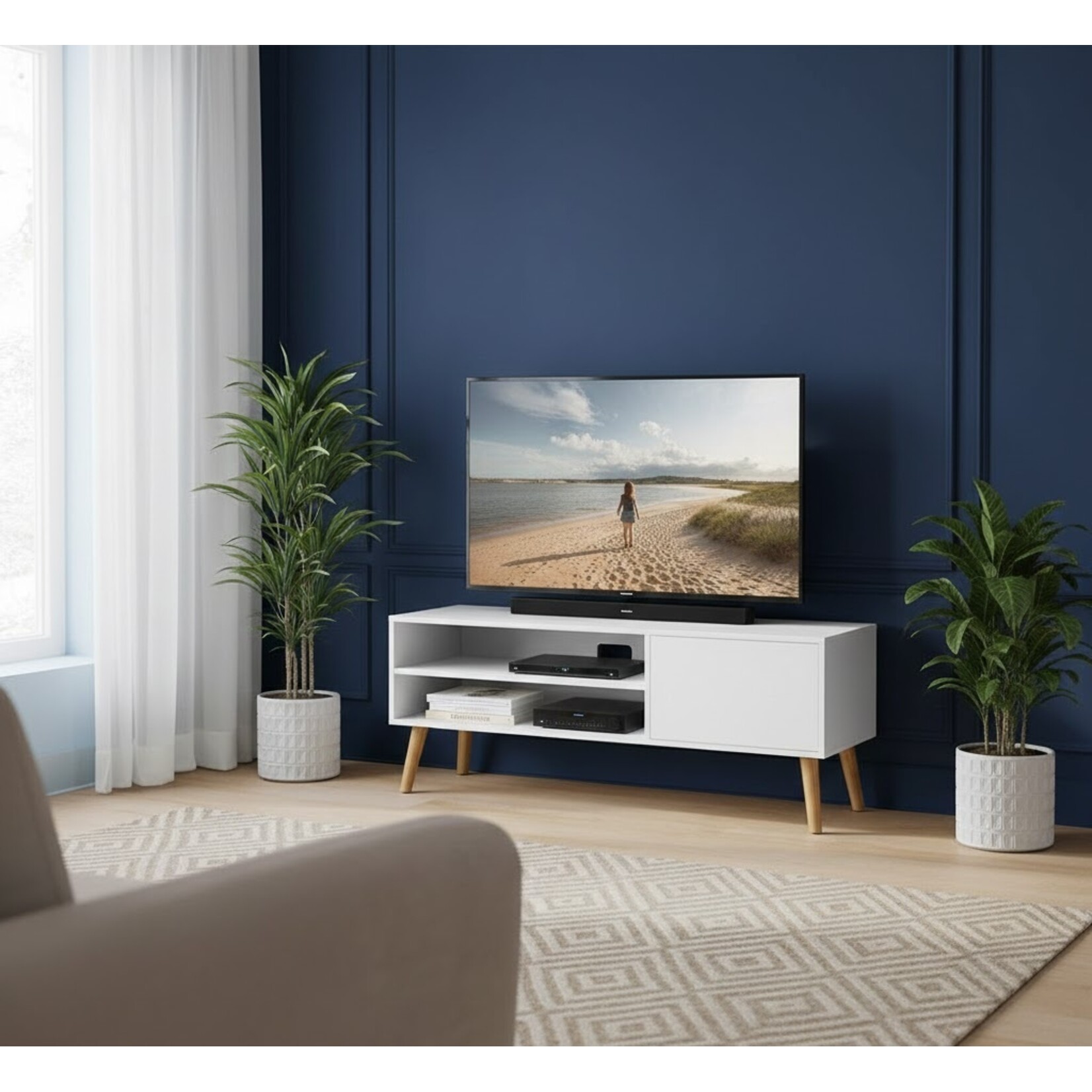 Bobbel Home Bobbel Home TV Meubel 120 cm Wit Modern TV Kast met Open Vakken en Deur voor Televisies tot 55 Inch
