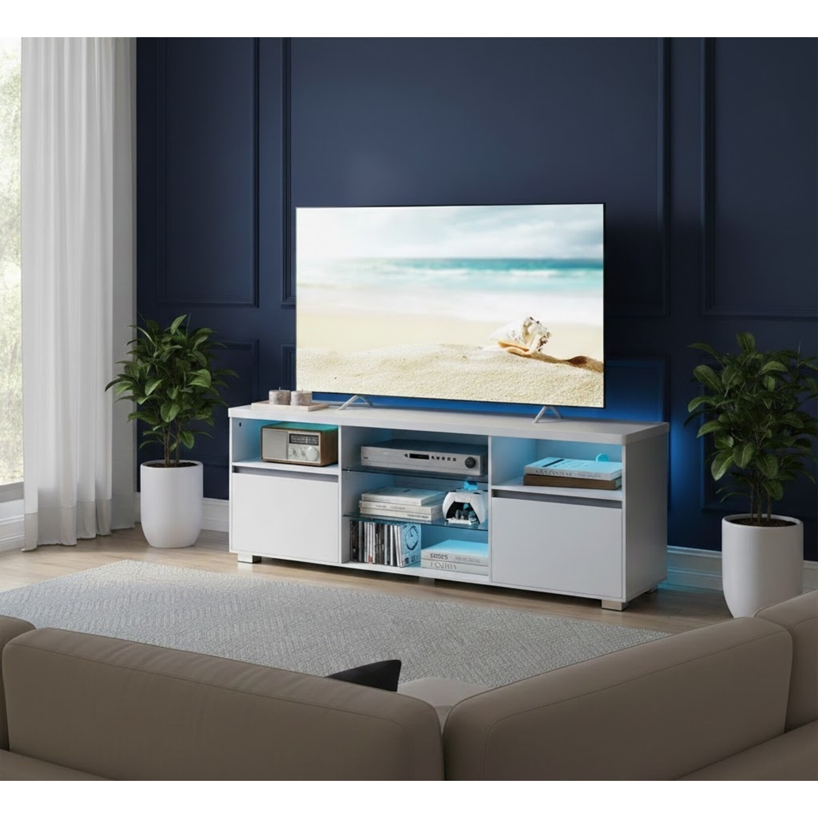 Bobbel Home Bobbel Home LED TV Meubel 160 cm Wit Modern TV Kast voor Televisies tot 70 Inch