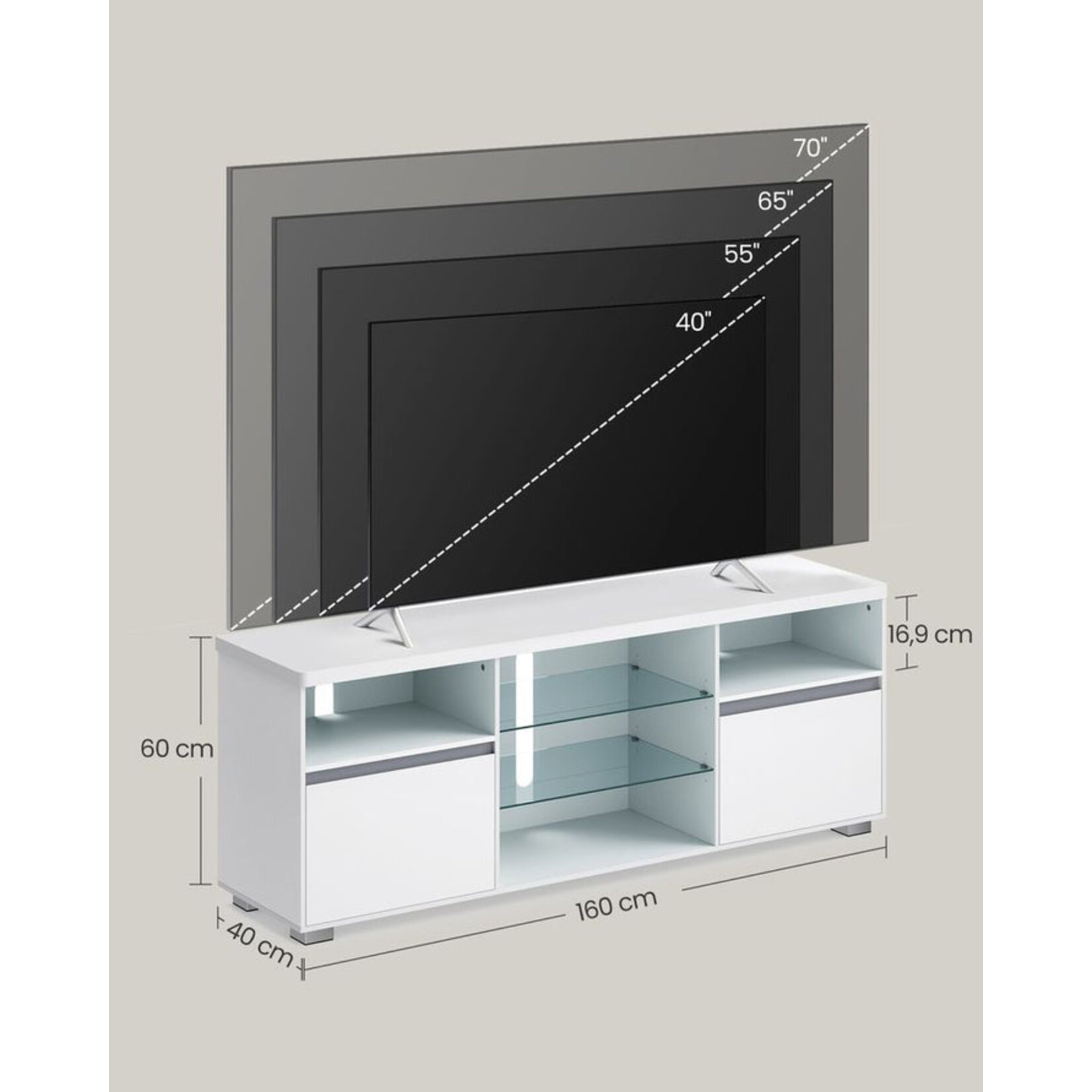 Bobbel Home Bobbel Home LED TV Stand 160 cm White Modern TV Cabinet for up to 70 Inch TVs