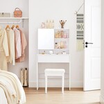 Bobbel Home Bobbel Home Vanity Table with Mirror – White Minimalist – Makeup Table with Drawer and Storage