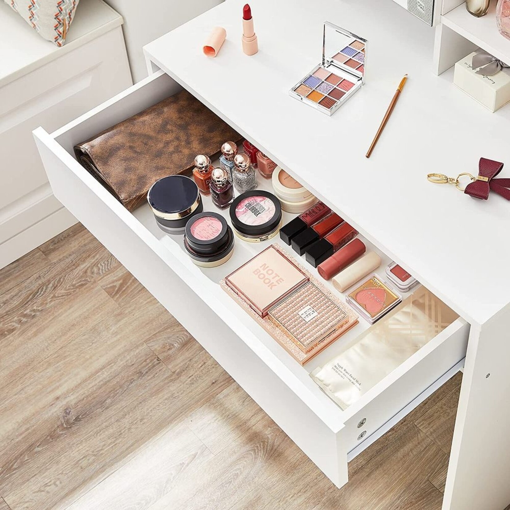 Bobbel Home Bobbel Home Vanity Table with Mirror – White Minimalist – Makeup Table with Drawer and Storage