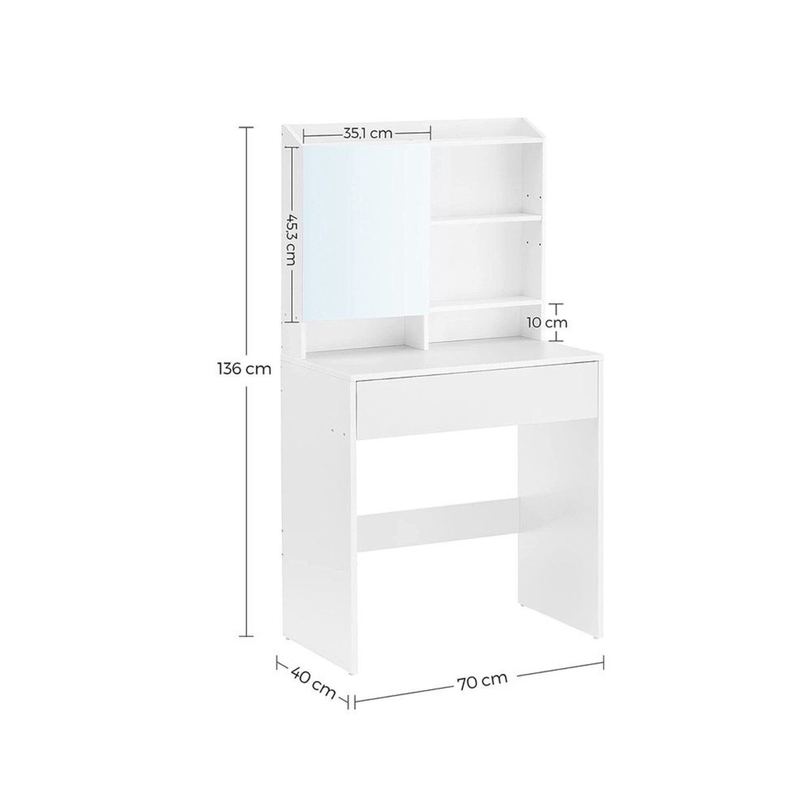 Bobbel Home Bobbel Home Kaptafel met Spiegel – Wit Minimalistisch – Make-up Tafel met Lade en Opbergruimte