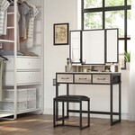 Bobbel Home Bobbel Home Vanity Table with Triple Mirror and Stool – Makeup Table with Drawers and Storage – Grey Black