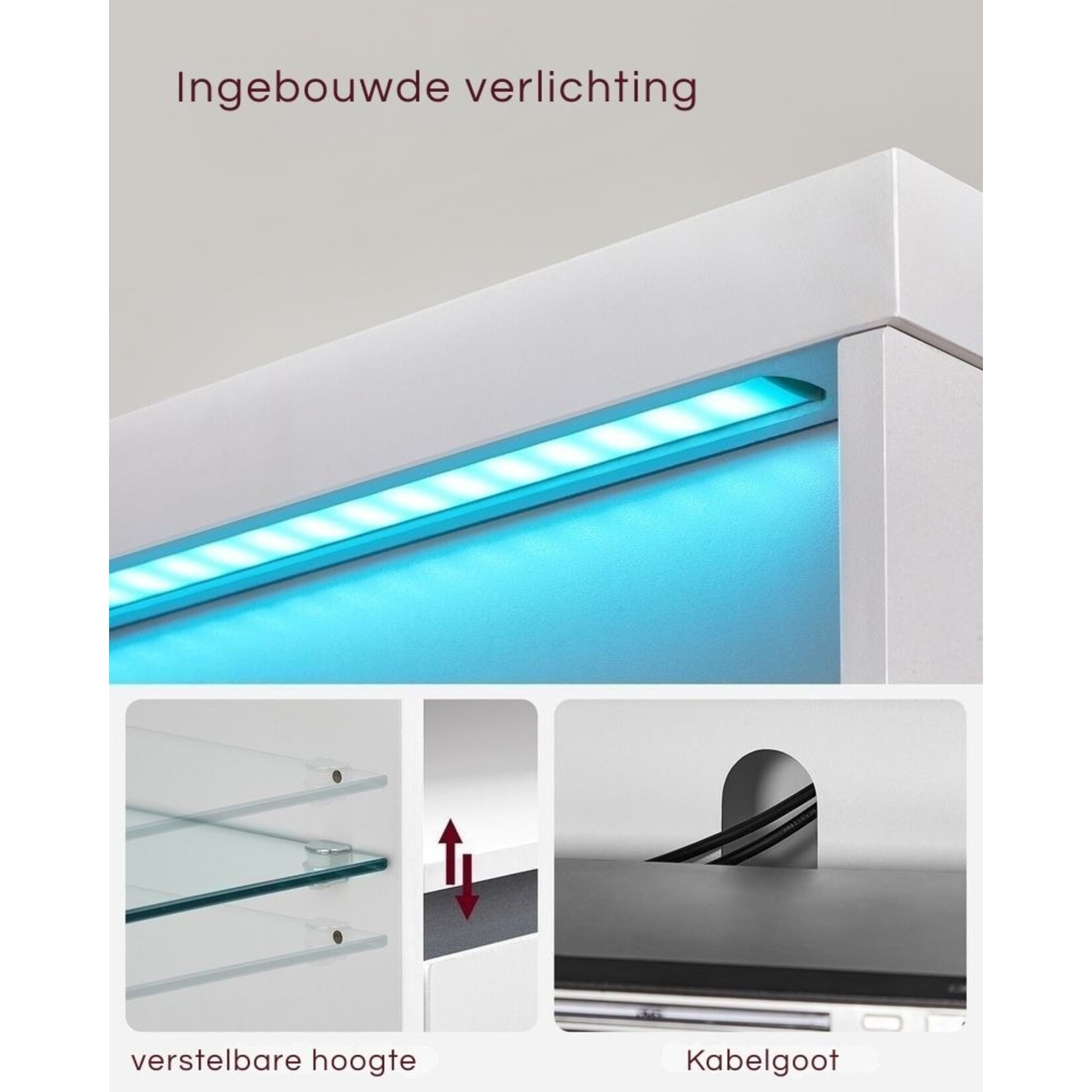 Bobbel Home Bobbel Home LED TV Meubel 160 cm Wit Modern TV Kast voor Televisies tot 70 Inch