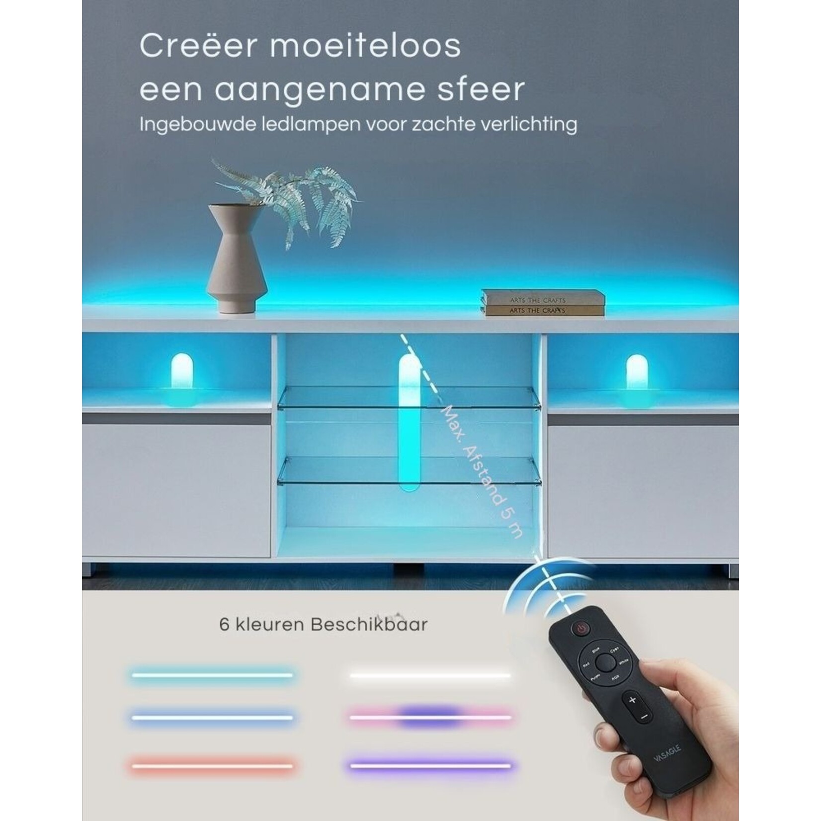 Bobbel Home Bobbel Home LED TV Meubel 160 cm Wit Modern TV Kast voor Televisies tot 70 Inch