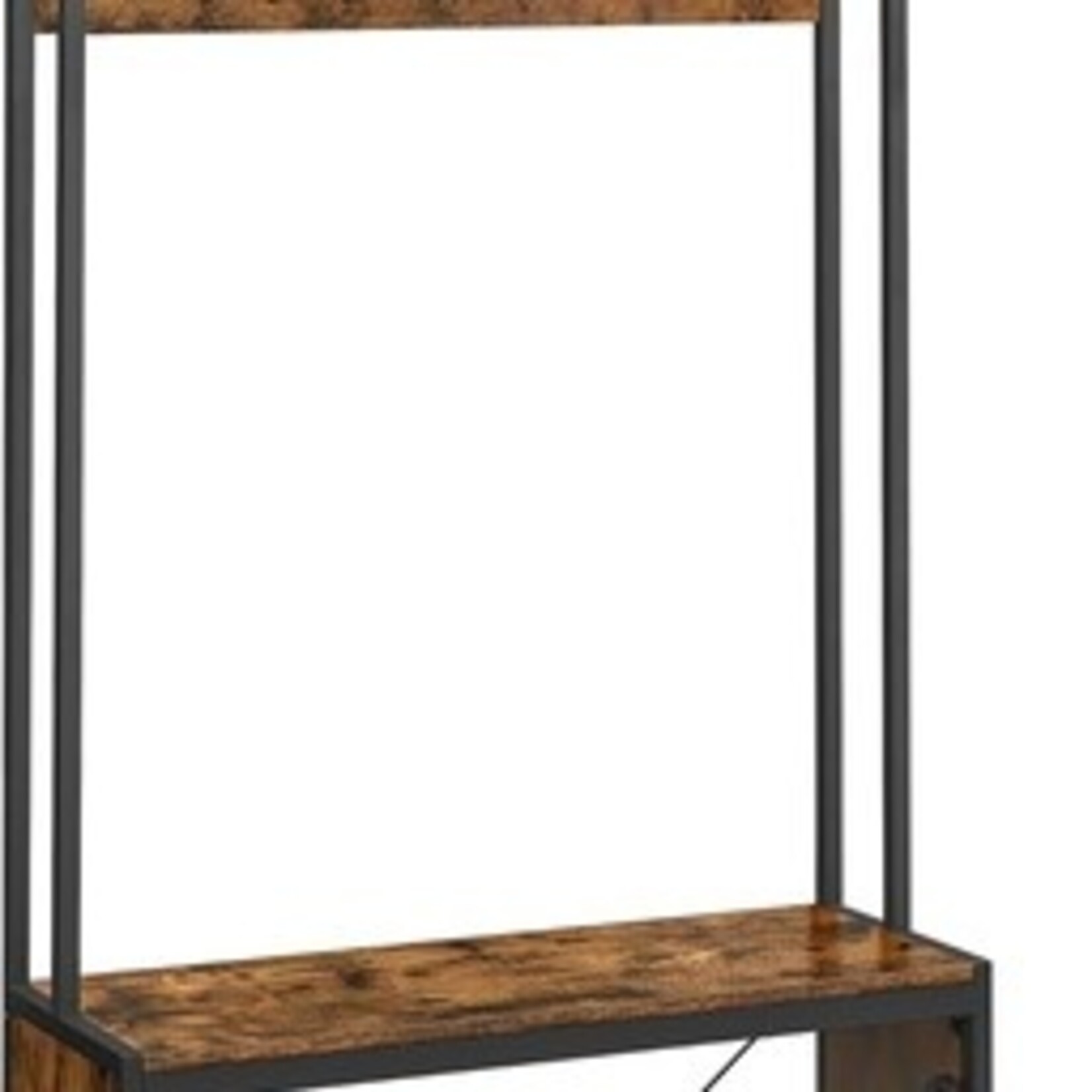 Parya Home Parya Home Coat rack with shoe cabinet - coat rack with bench - clothes rack - shoe rack - 9 hooks - top shelf - for hallway - bedroom - industrial design - vintage brown - black