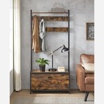 Parya Home Kapstok met schoenenkast - kapstok met bank - kledingrek - schoenenrek - 9 haken - bovenste plank - voor hal - slaapkamer - industrieel design - vintage bruin - zwart