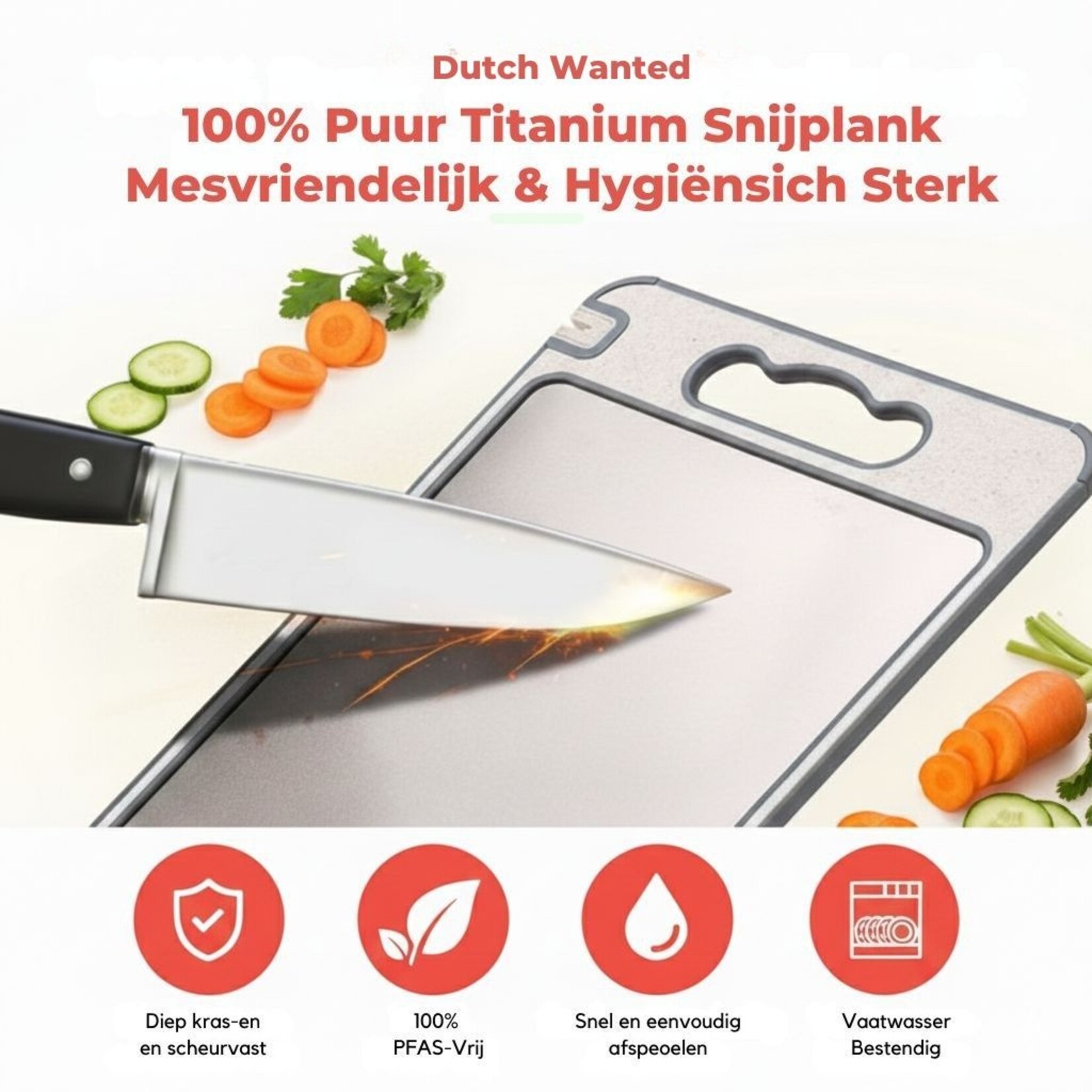 Dutch Wanted Dutch Wanted Stainless Steel Cutting Board - Stainless Steel Cutting Board - Double-sided Function - Cutting Board - Dishwasher Safe - Non-Slip Material - Stainless Steel Side with Wheat Fibre Side - Avoid Microplastics - Hygiene - BPA Free