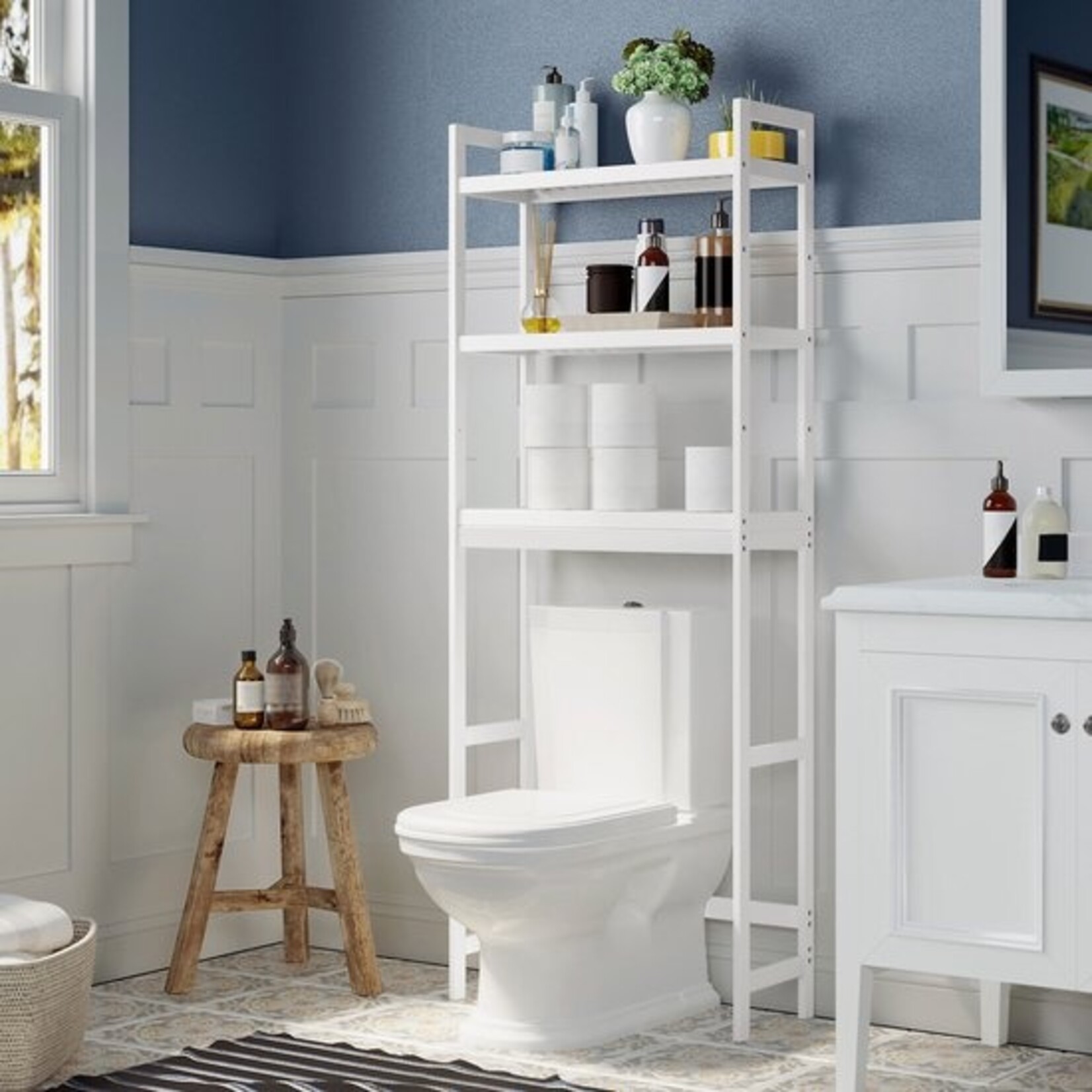 Bobbel Home Bobbel Home Wasmachine ombouw rek wit 163 x 63 x 24 cm - bamboe Wasmachine rek wit - Wasmachine ombouw wit - met opbergruimte wit - Wasmachine rek bovenlader wit hout - Wasmachine rek voorlader wit - Toilet kast - Wc meubel - Wc kast