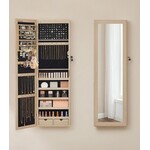 Bobbel Home hangende sieradenkast - afsluitbare sieradenkast met spiegel - spiegelkast - wandkast met spiegel en meerdere vakken - aan de muur gemonteerd - hangend aan de deur - voor kettingen - oorbellen - eiken