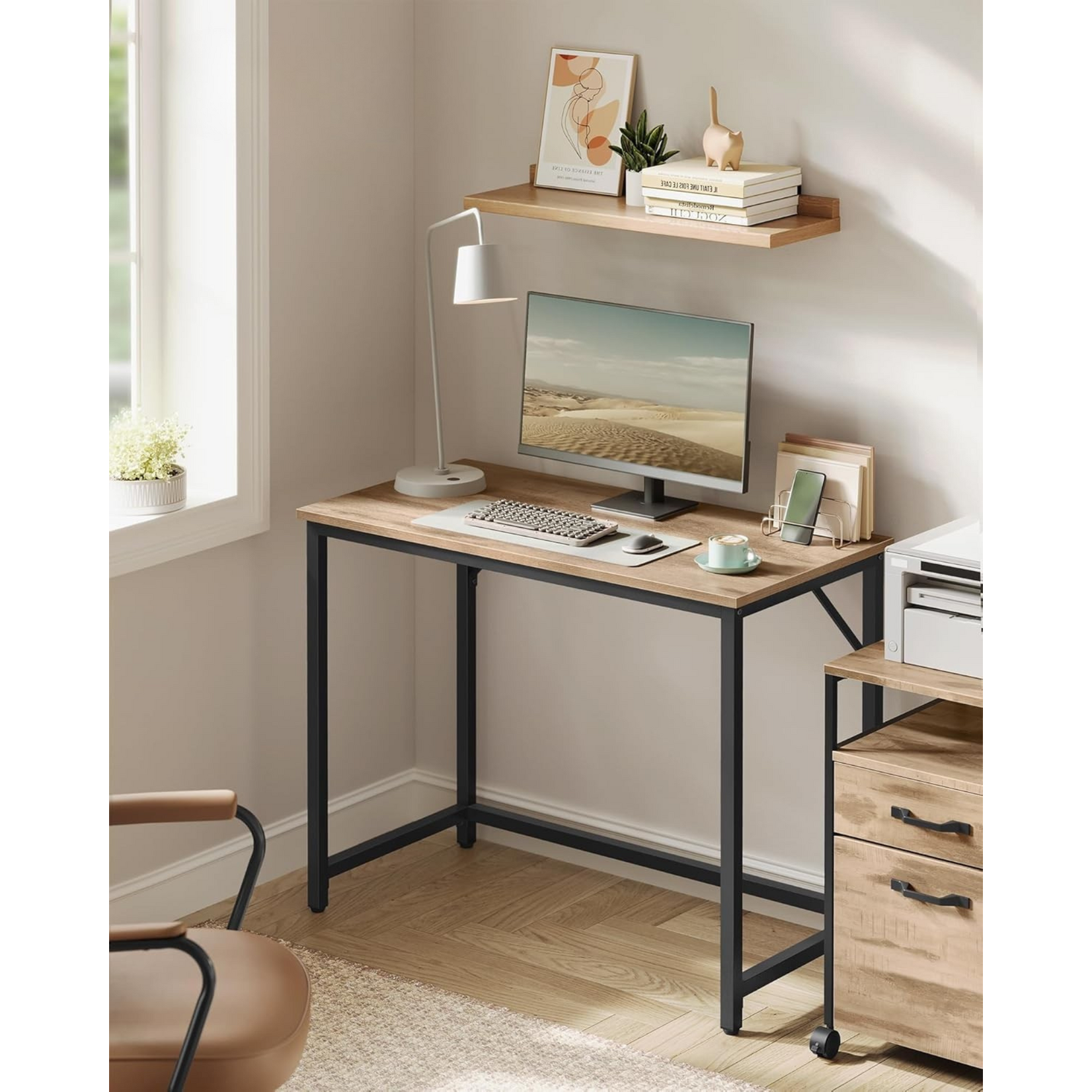 Bobbel Home Bobbel Home Bureau Met Lade En Open Opbergruimte – Industrieel Kameelbruin 110 × 55 × 76 cm