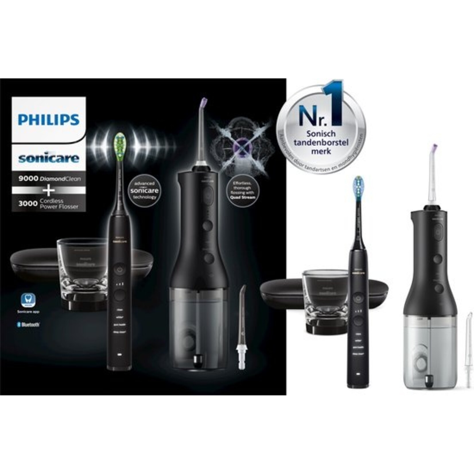 Philips Sonicare DiamondClean 9000 - Electric toothbrush - Water flosser - Black - HX3886/43
