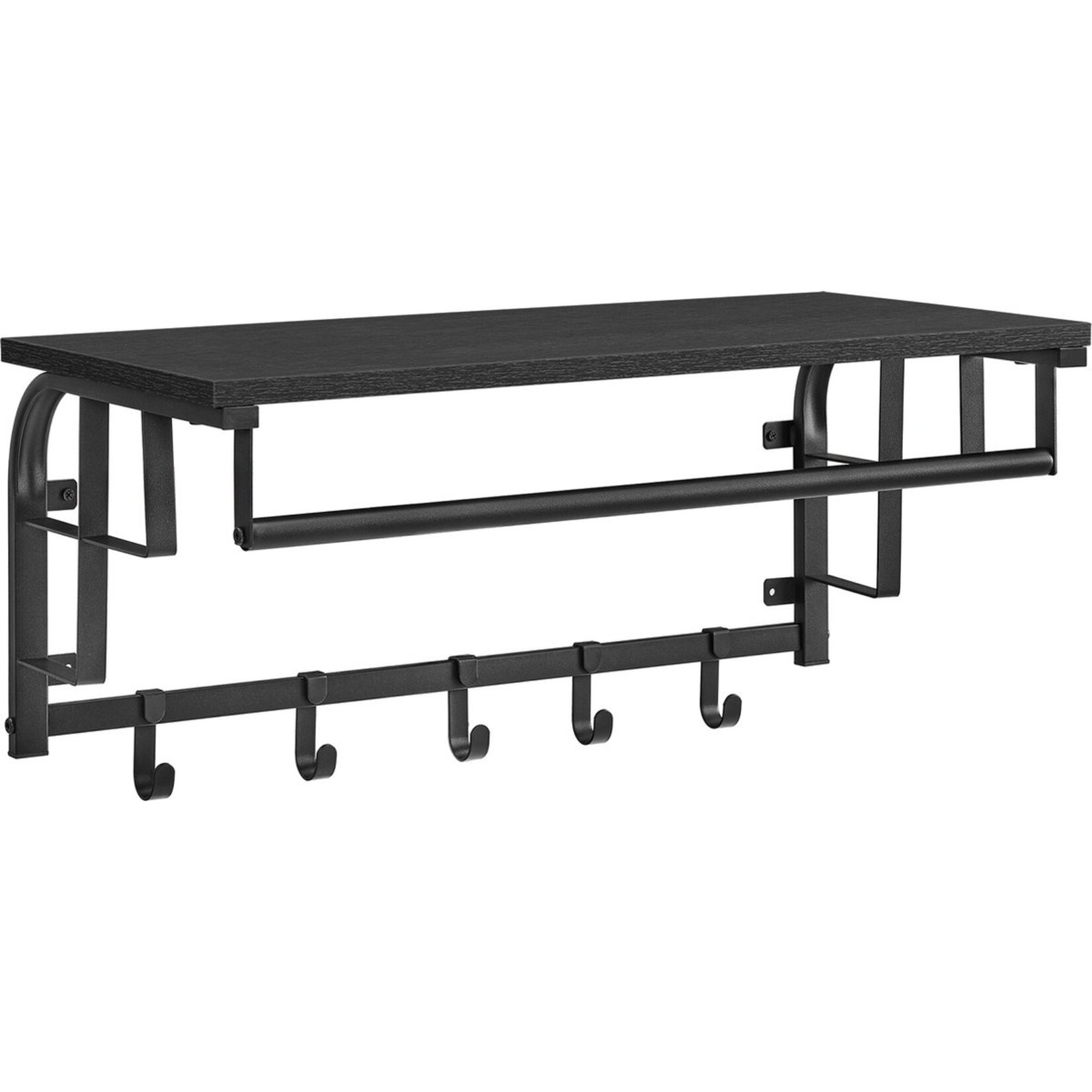 Bobbel Home Bobbel Home Wandkapstok met Plank - Wandplank met 5 Verwijderbare Haken -  Wandgemonteerde Hangplank - Antraciet Grijs-Zwart